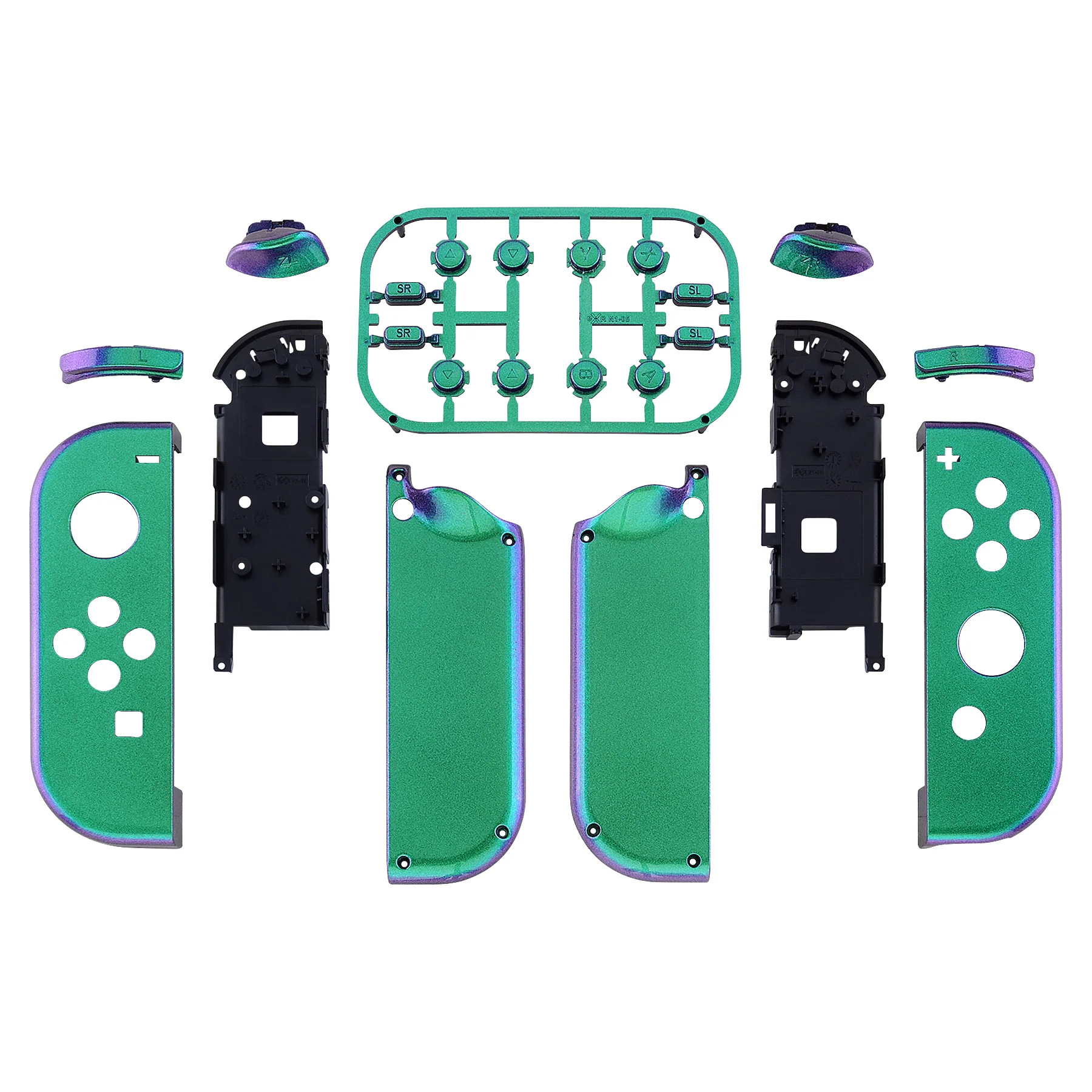 eXtremeRate Replacement Full Set Shell Case with Buttons for Joycon of NS Switch - Chameleon Green Purple - Image 2