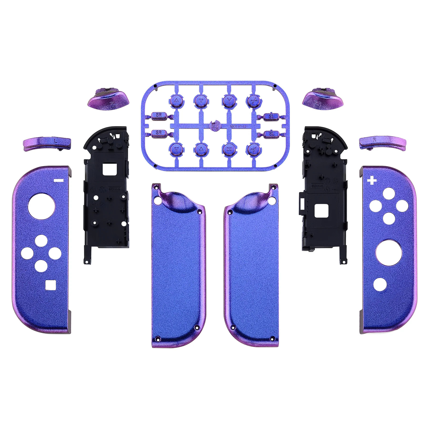 eXtremeRate Replacement Full Set Shell Case with Buttons for Joycon of NS Switch - Chameleon Purple Blue - Image 2