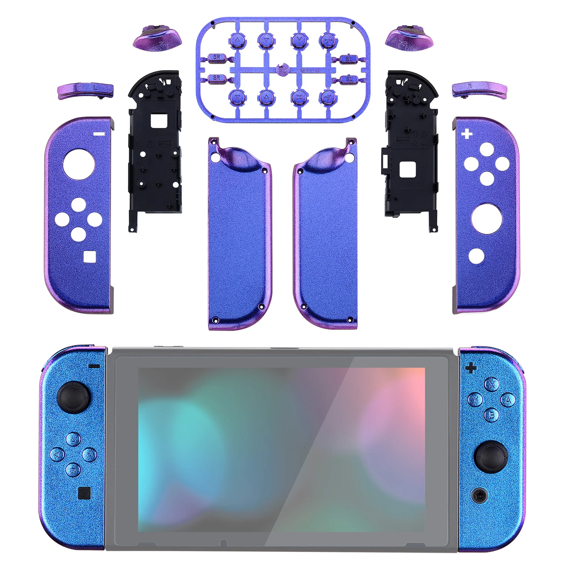 eXtremeRate Replacement Full Set Shell Case with Buttons for Joycon of NS Switch - Chameleon Purple Blue - Image 3