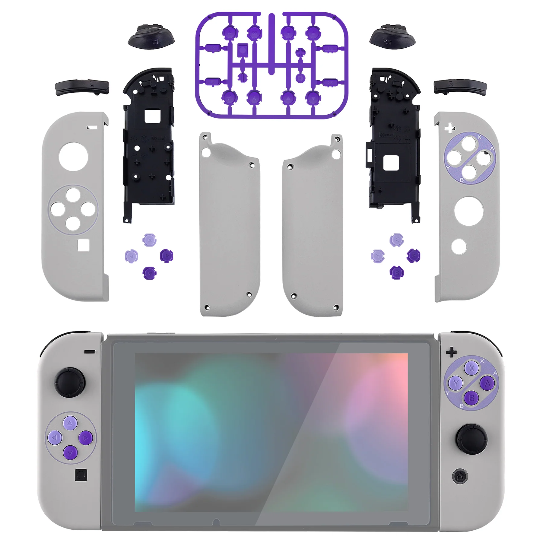 eXtremeRate Replacement Full Set Shell Case with Buttons for Joycon of NS Switch - Classics SNES Style - Image 3