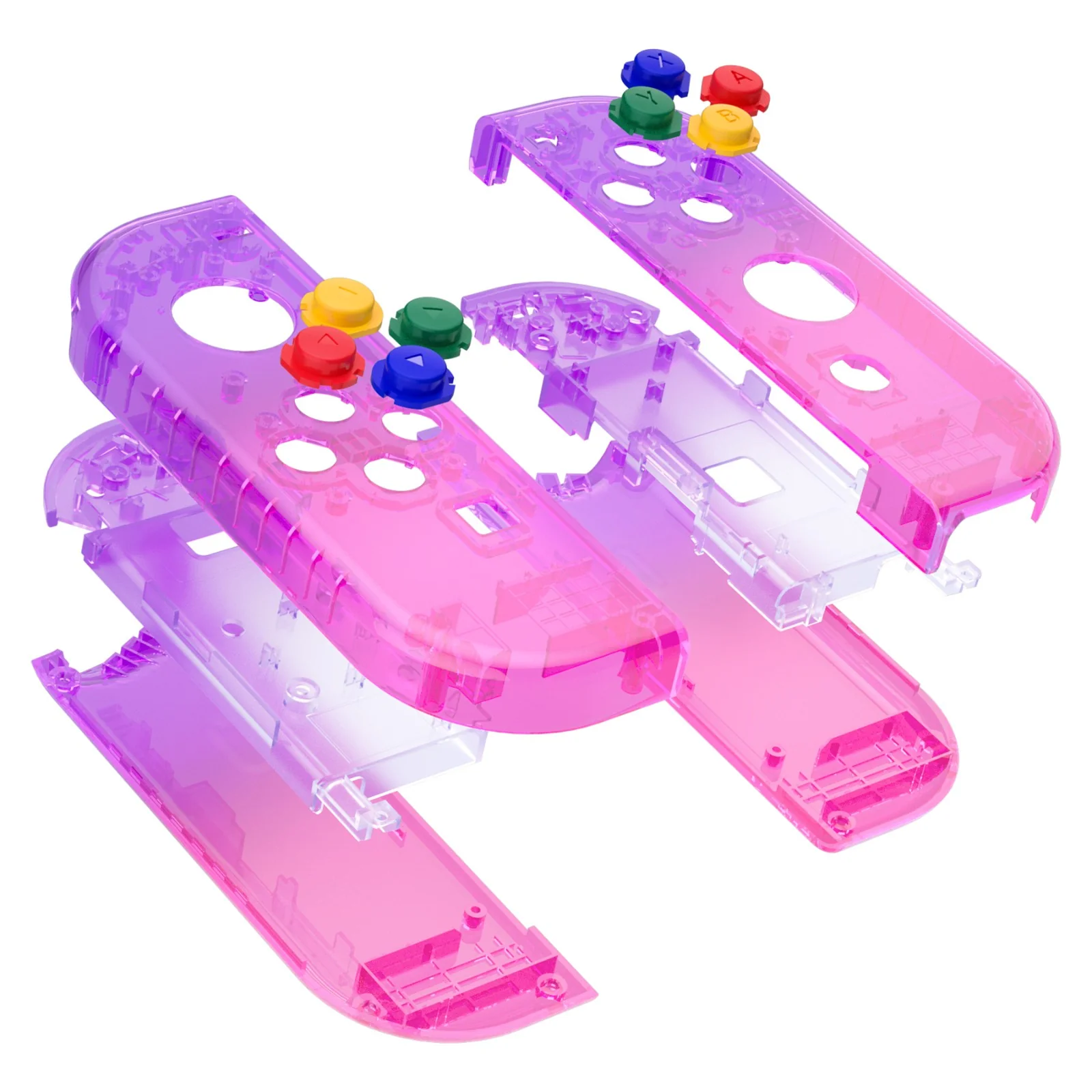 eXtremeRate Replacement Full Set Shell Case with Buttons for Joycon of NS Switch - Clear Atomic Purple Rose Red - Image 11