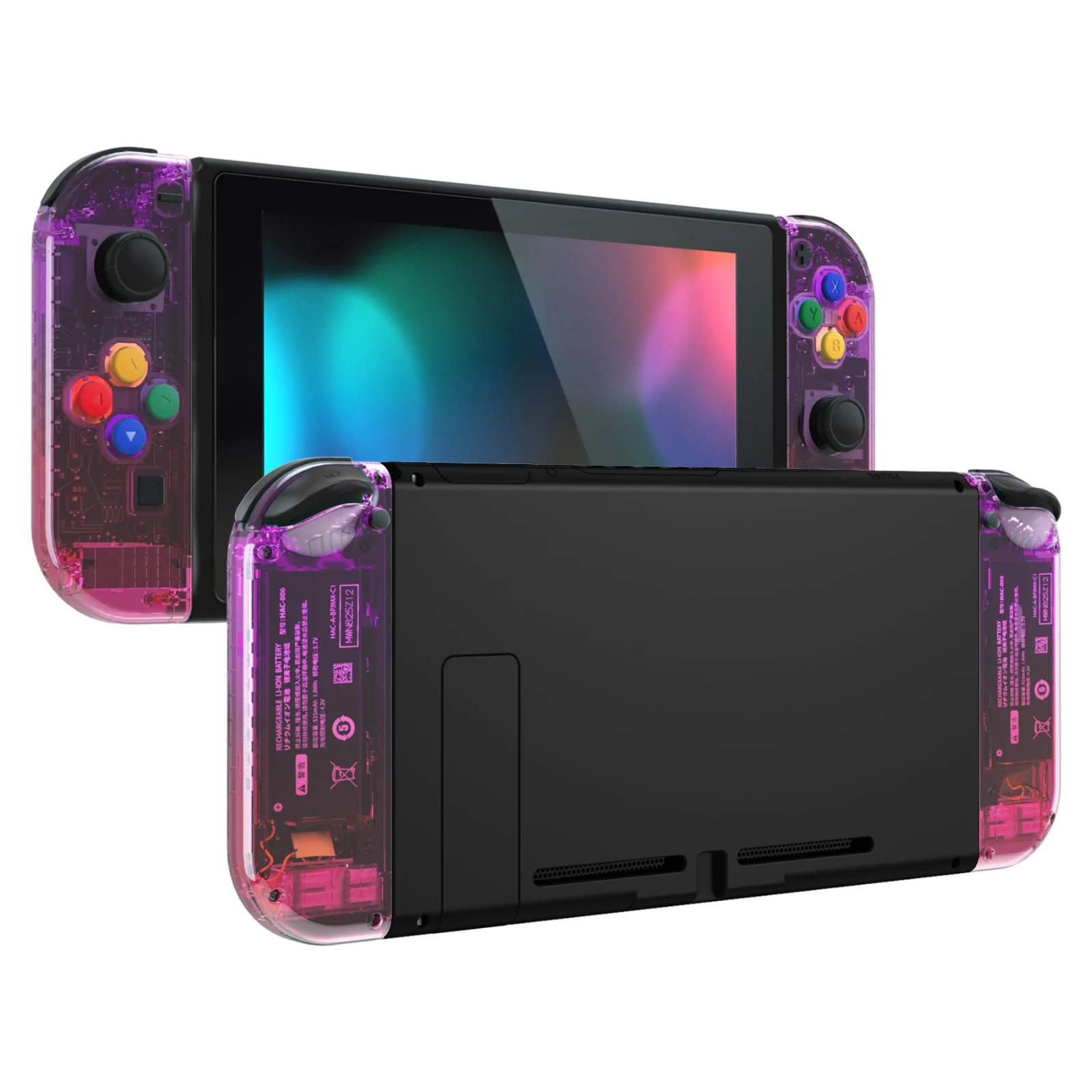 eXtremeRate Replacement Full Set Shell Case with Buttons for Joycon of NS Switch - Clear Atomic Purple Rose Red - Image 4