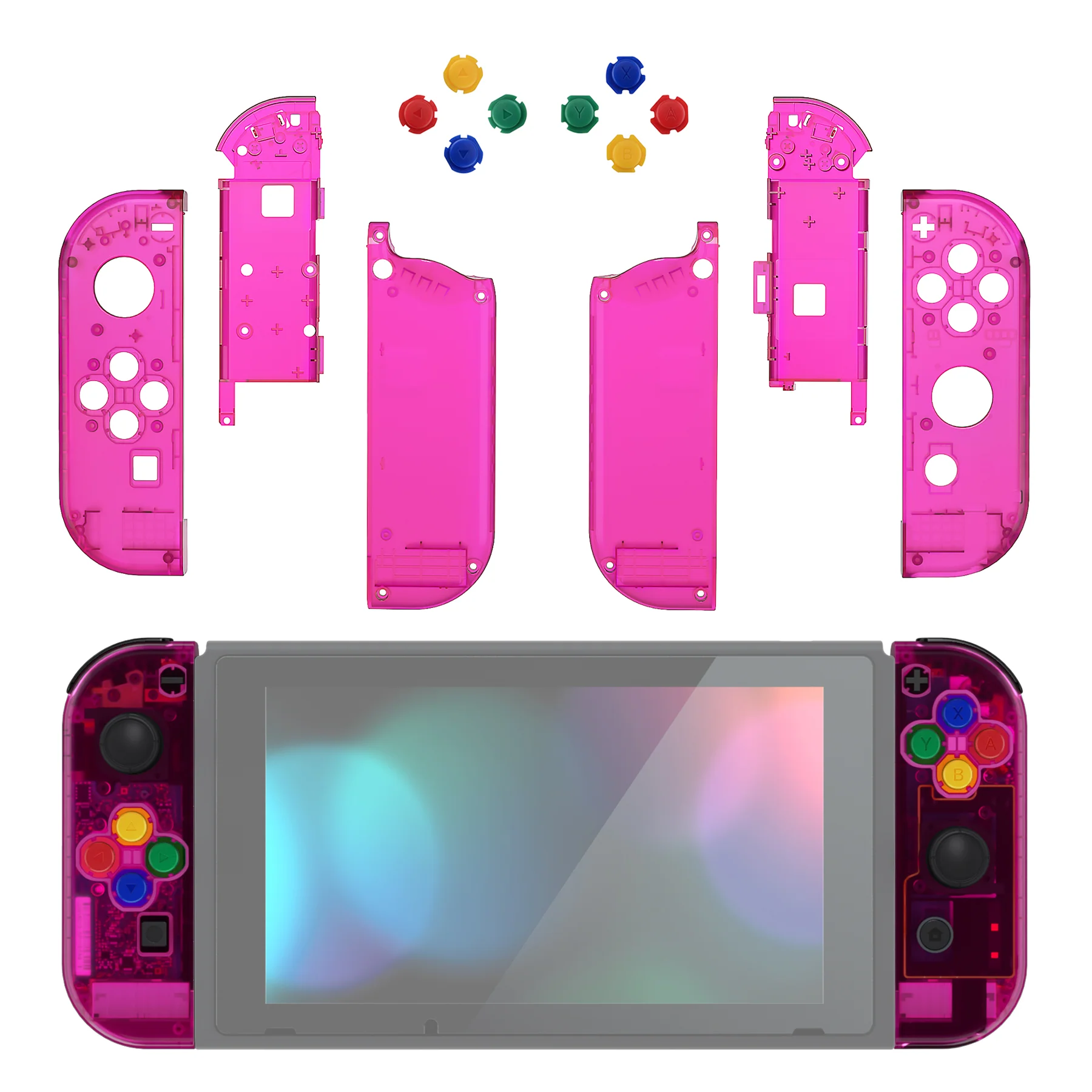 eXtremeRate Replacement Full Set Shell Case with Buttons for Joycon of NS Switch - Clear Candy Pink - Image 3