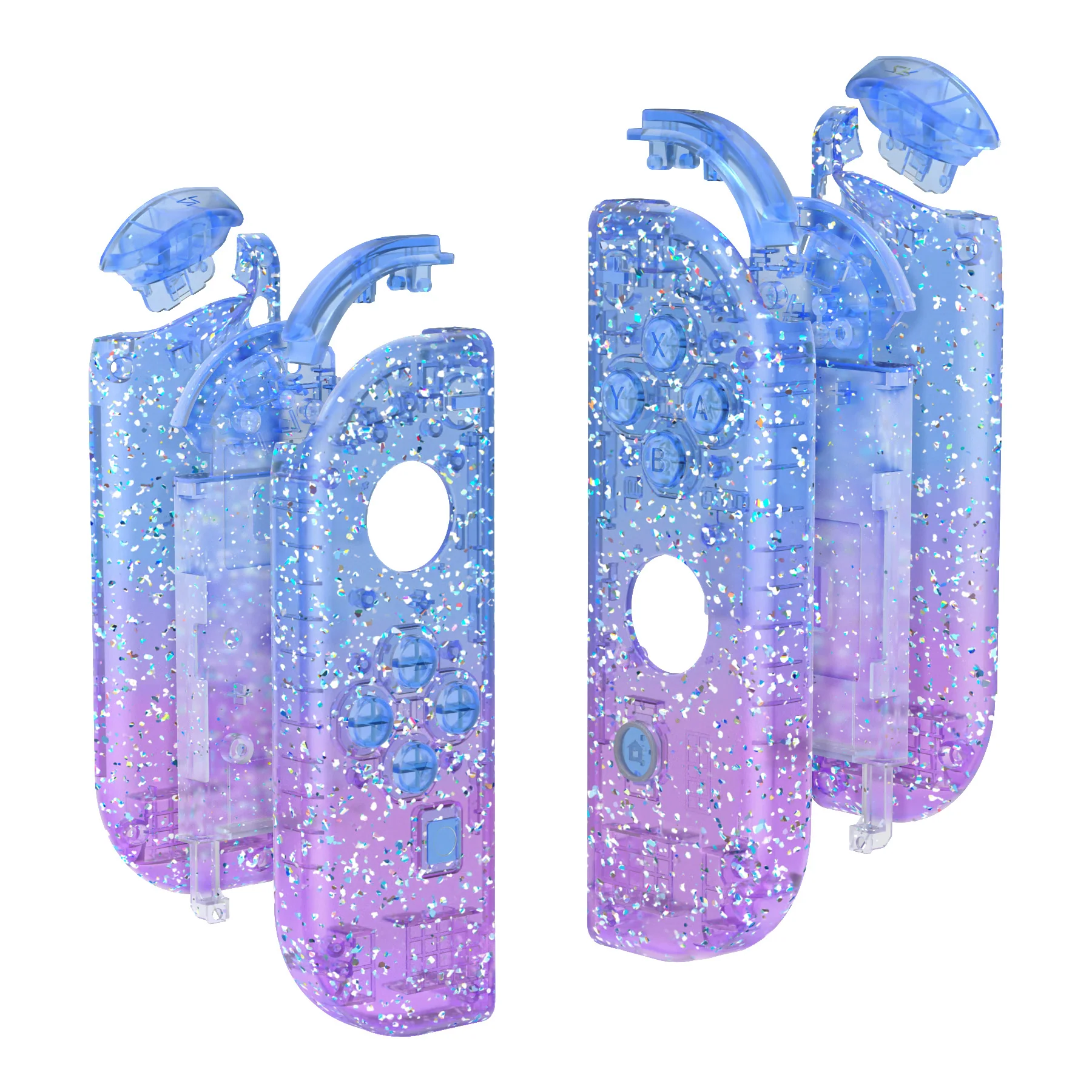 eXtremeRate Replacement Full Set Shell Case with Buttons for Joycon of NS Switch - Glitter Gradient Translucent Bluebell - Image 11