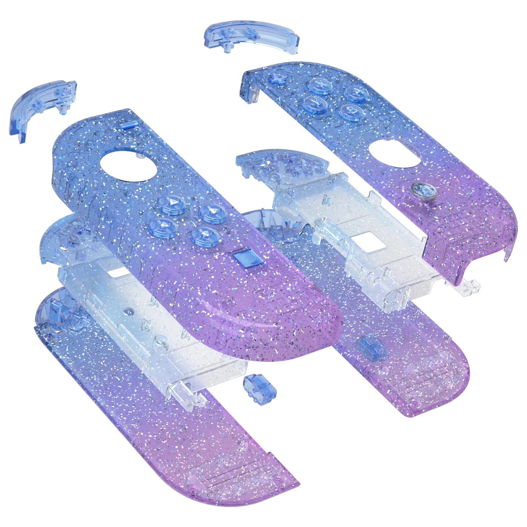 eXtremeRate Replacement Full Set Shell Case with Buttons for Joycon of NS Switch - Glitter Gradient Translucent Bluebell - Image 12