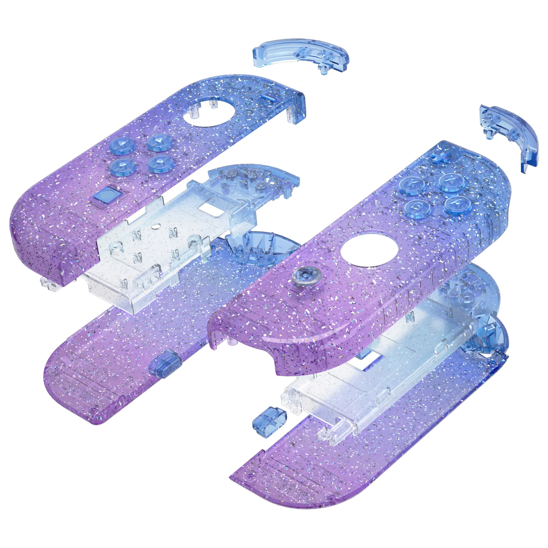 eXtremeRate Replacement Full Set Shell Case with Buttons for Joycon of NS Switch - Glitter Gradient Translucent Bluebell - Image 13