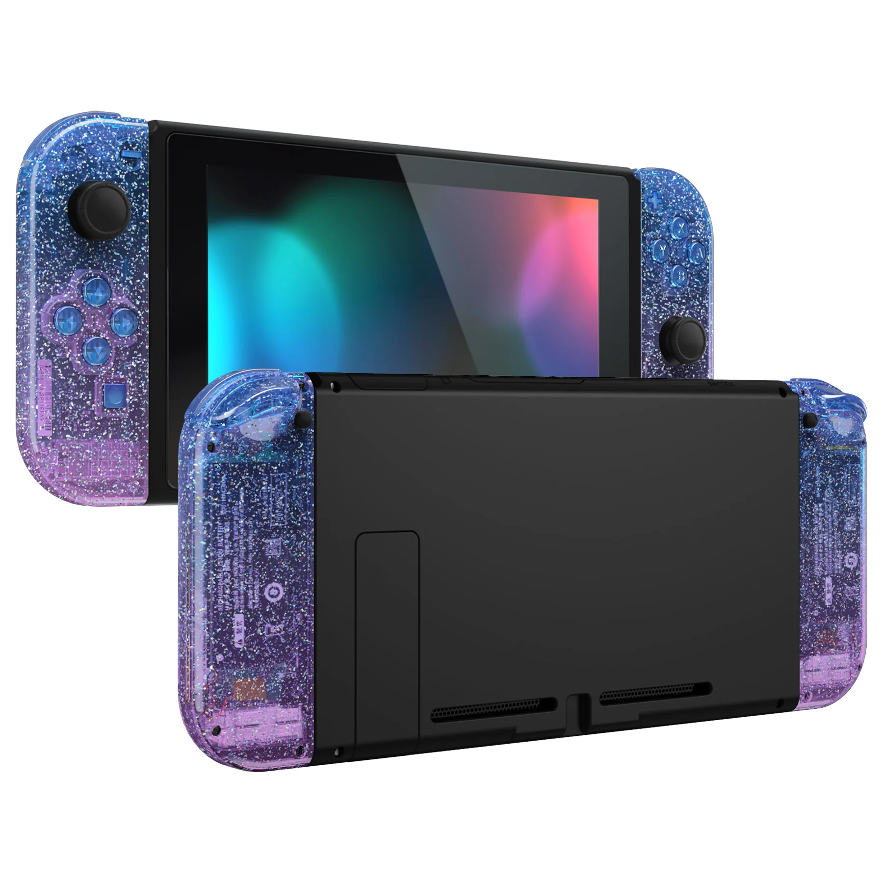 eXtremeRate Replacement Full Set Shell Case with Buttons for Joycon of NS Switch - Glitter Gradient Translucent Bluebell - Image 4