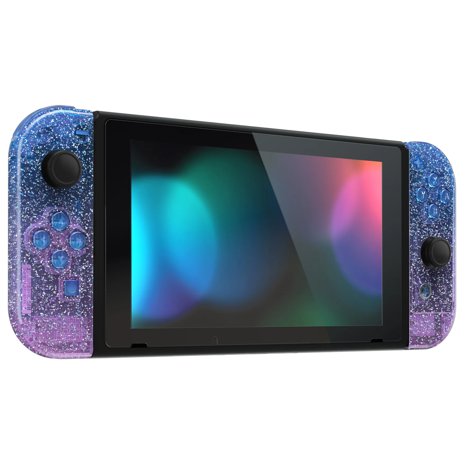 eXtremeRate Replacement Full Set Shell Case with Buttons for Joycon of NS Switch - Glitter Gradient Translucent Bluebell - Image 6