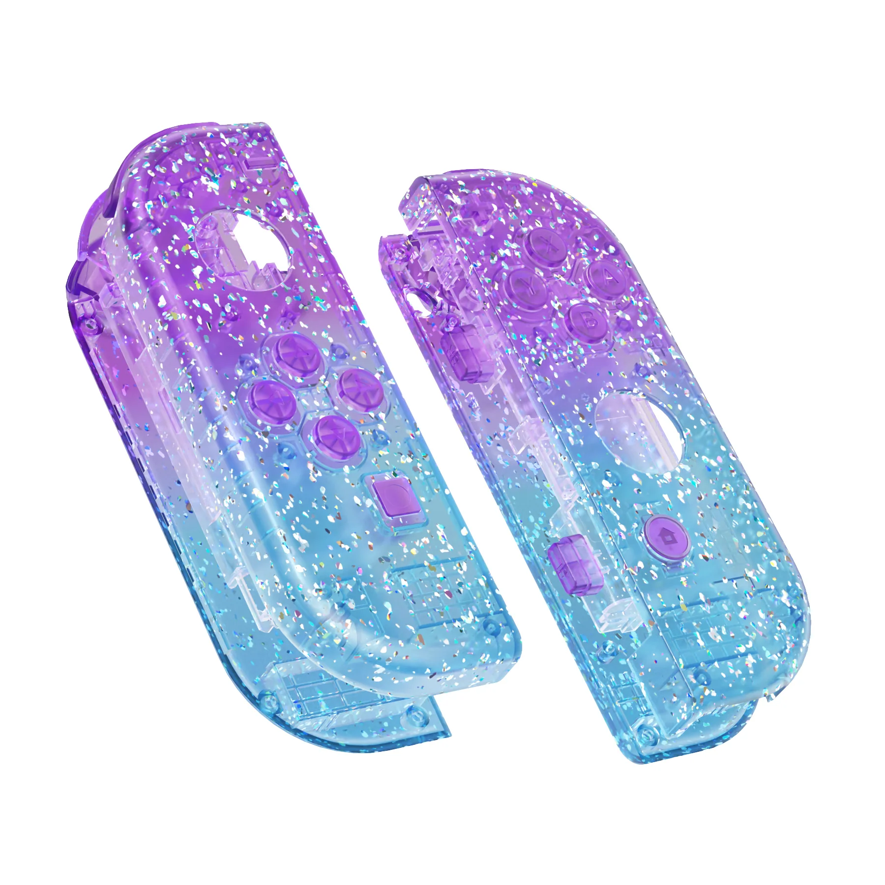 eXtremeRate Replacement Full Set Shell Case with Buttons for Joycon of NS Switch - Glitter Gradient Translucent Bluebell & Blue - Image 11