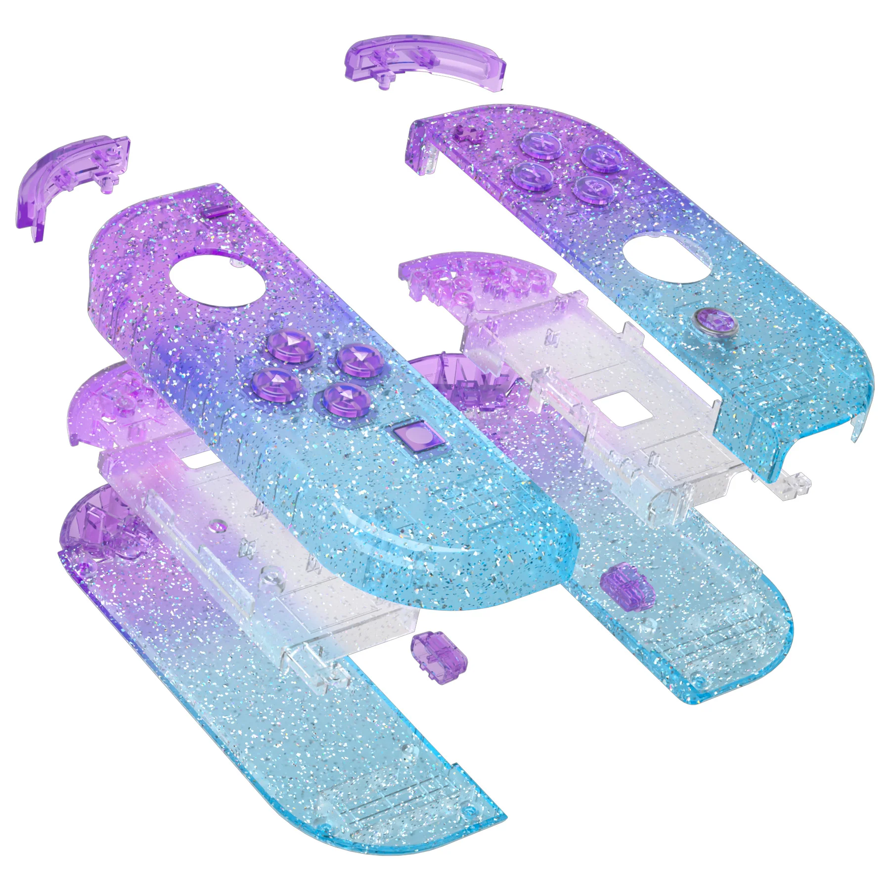 eXtremeRate Replacement Full Set Shell Case with Buttons for Joycon of NS Switch - Glitter Gradient Translucent Bluebell & Blue - Image 12