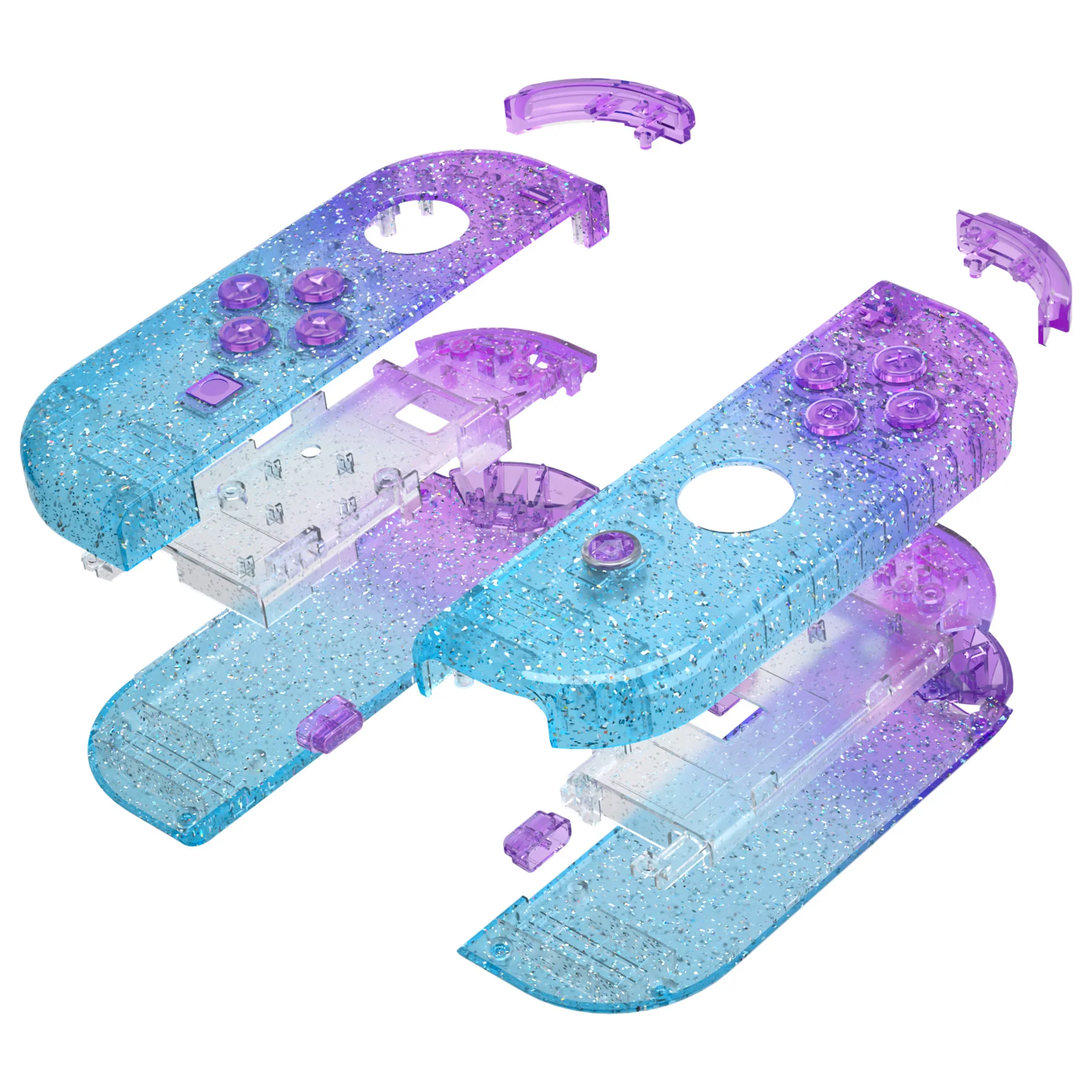 eXtremeRate Replacement Full Set Shell Case with Buttons for Joycon of NS Switch - Glitter Gradient Translucent Bluebell & Blue - Image 13