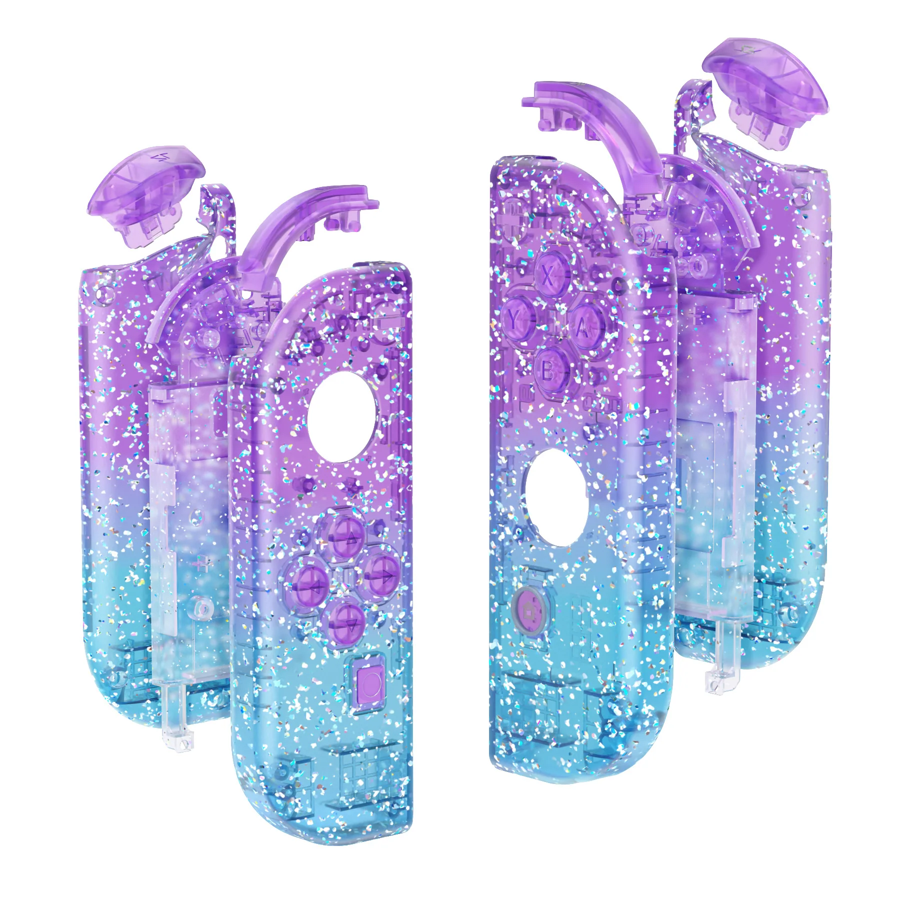 eXtremeRate Replacement Full Set Shell Case with Buttons for Joycon of NS Switch - Glitter Gradient Translucent Bluebell & Blue - Image 4