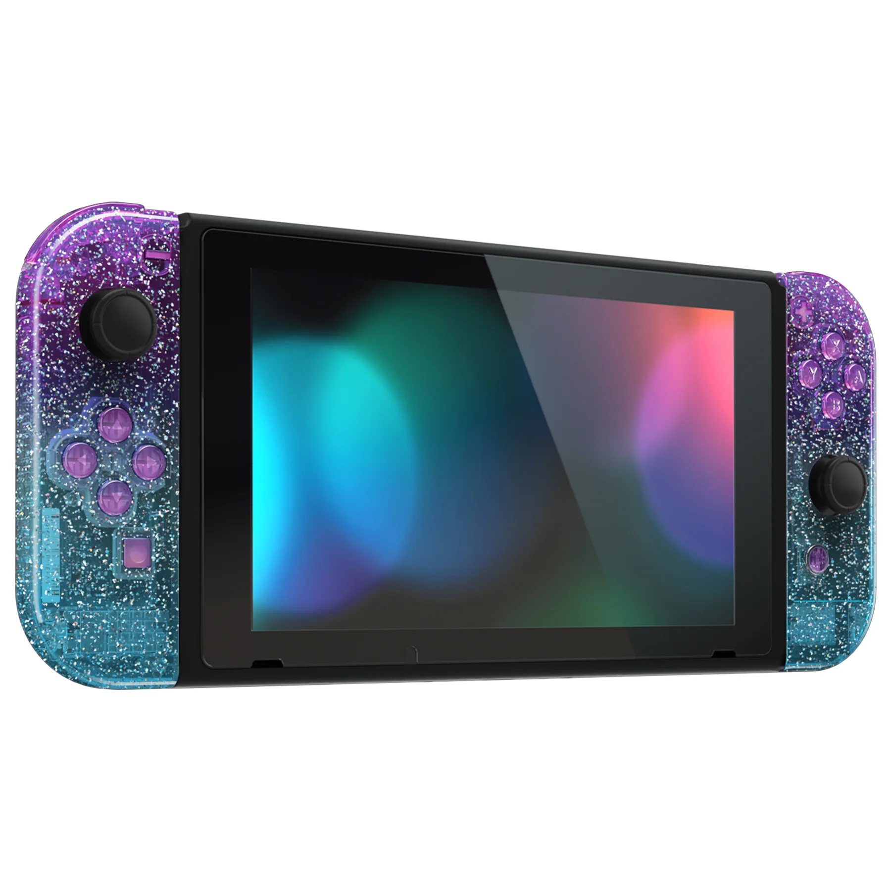 eXtremeRate Replacement Full Set Shell Case with Buttons for Joycon of NS Switch - Glitter Gradient Translucent Bluebell & Blue - Image 7
