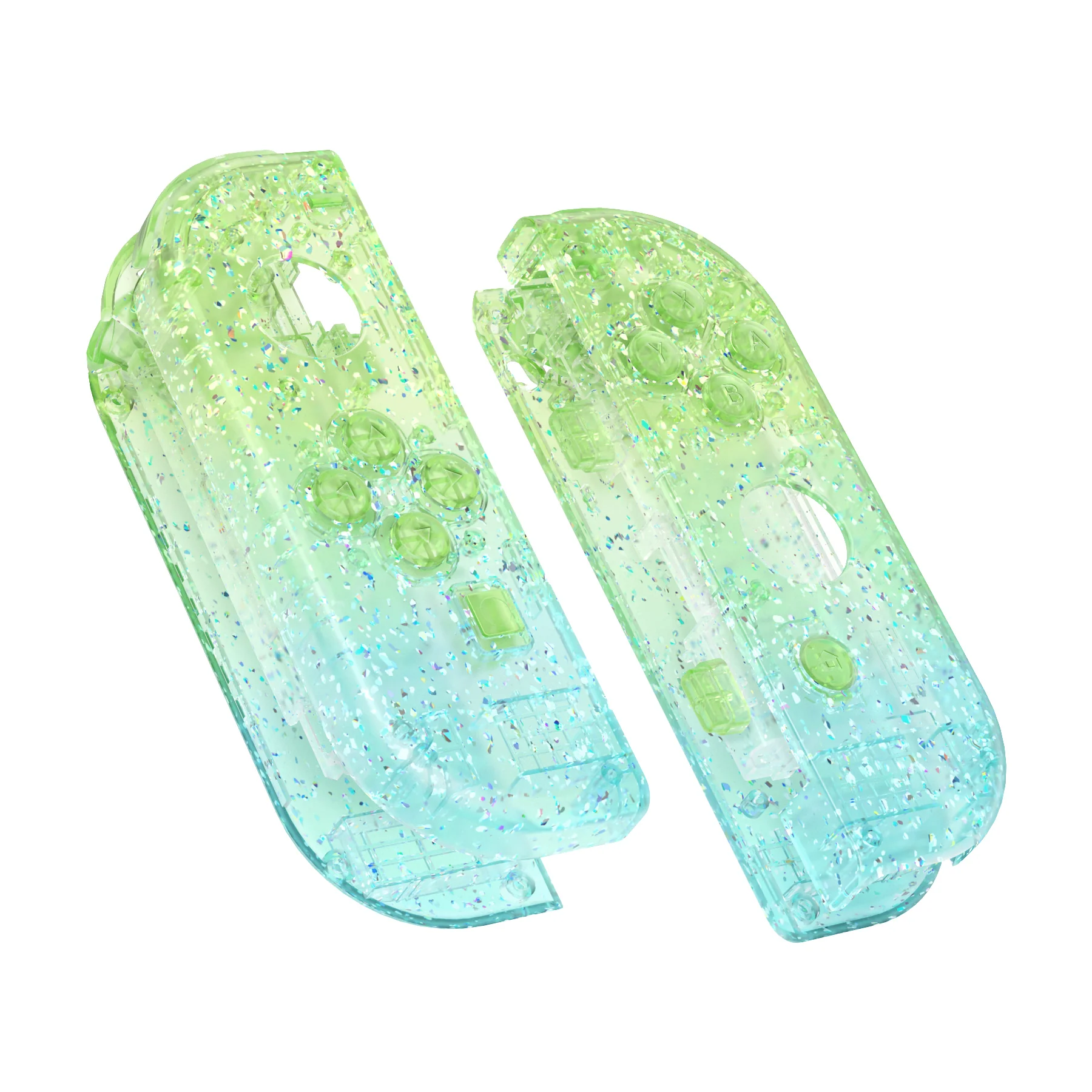 eXtremeRate Replacement Full Set Shell Case with Buttons for Joycon of NS Switch - Glitter Gradient Translucent Green Blue - Image 10