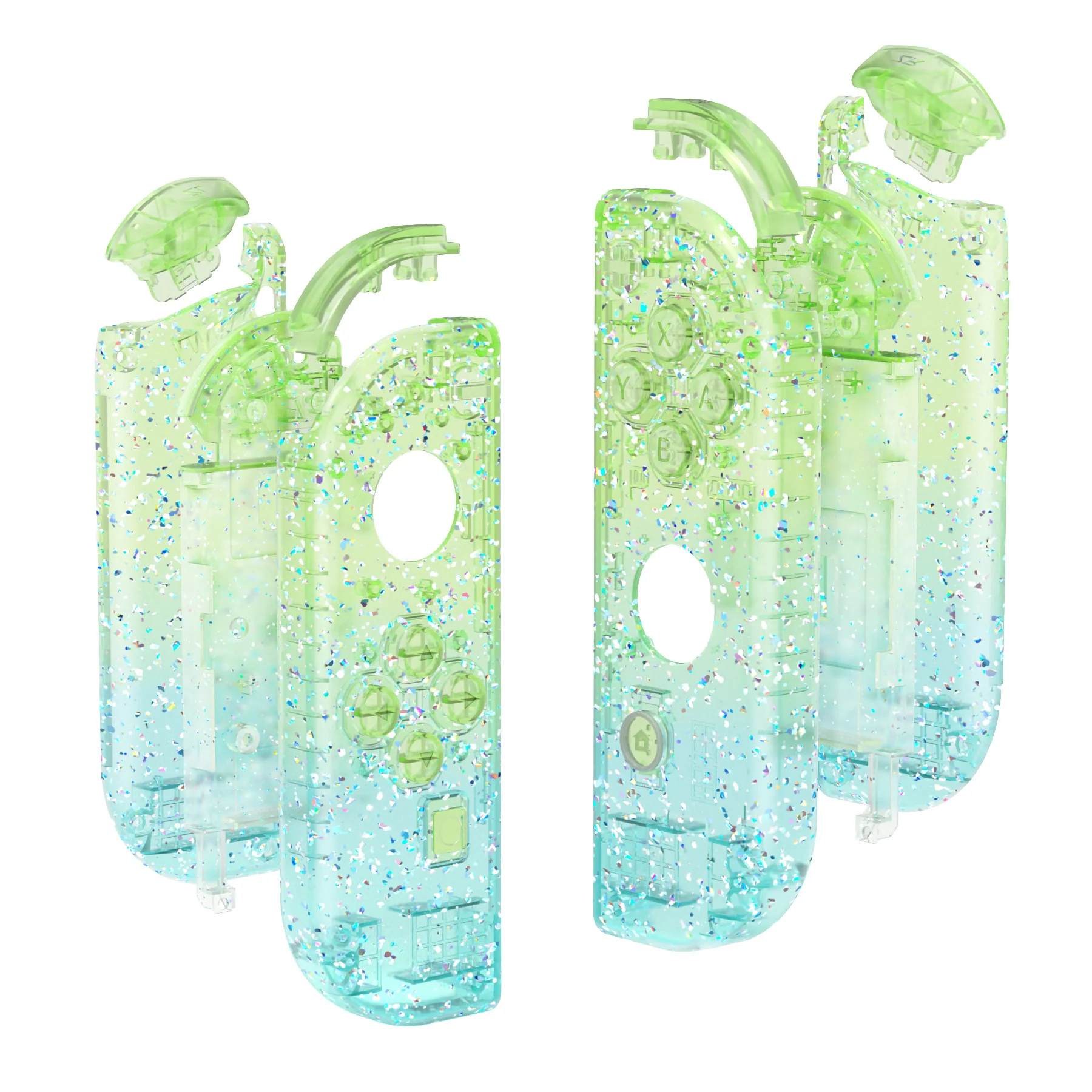 eXtremeRate Replacement Full Set Shell Case with Buttons for Joycon of NS Switch - Glitter Gradient Translucent Green Blue - Image 11