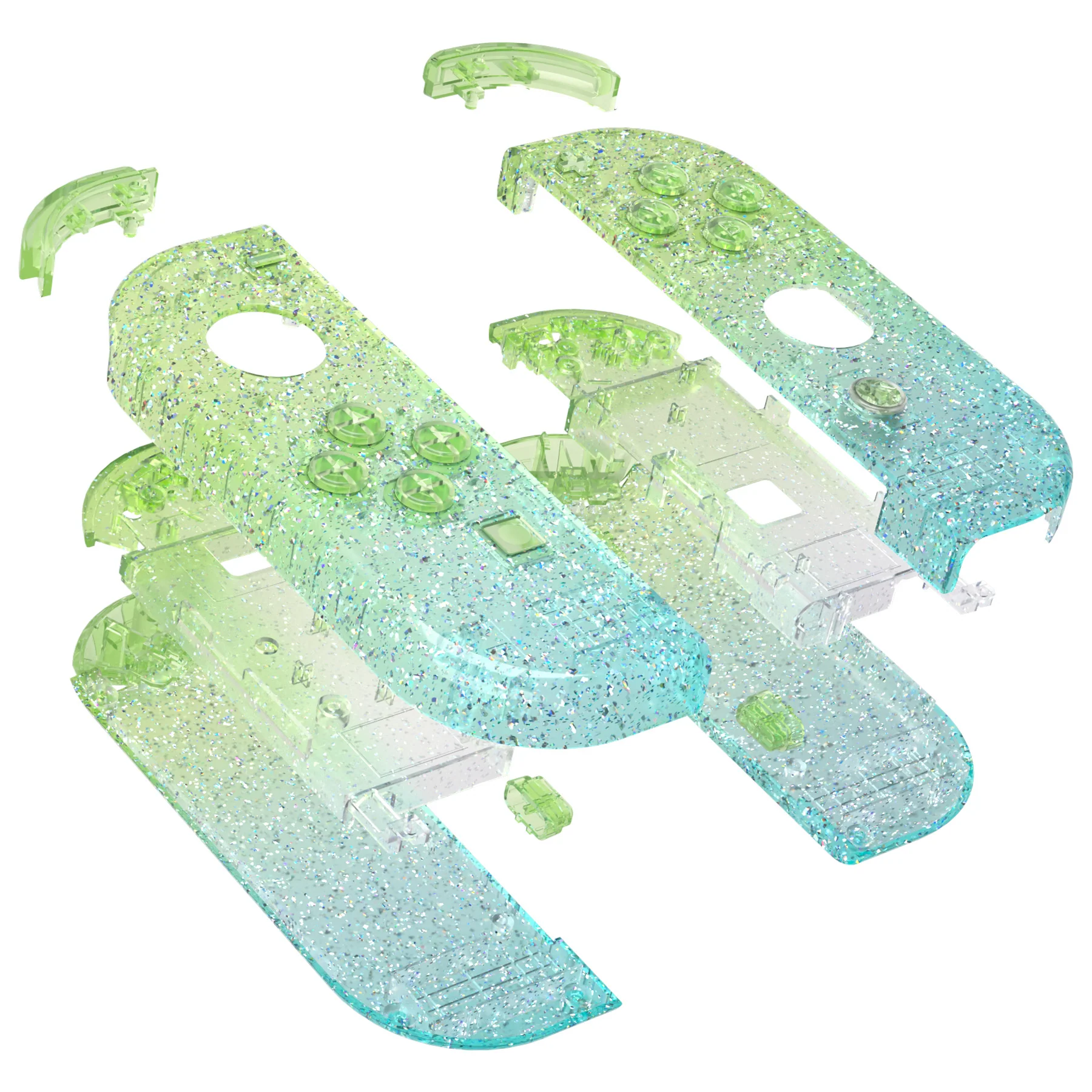 eXtremeRate Replacement Full Set Shell Case with Buttons for Joycon of NS Switch - Glitter Gradient Translucent Green Blue - Image 12