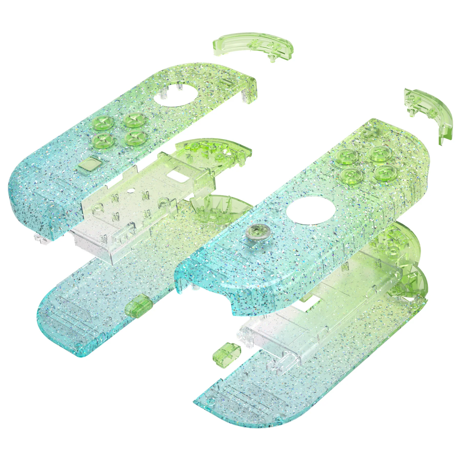 eXtremeRate Replacement Full Set Shell Case with Buttons for Joycon of NS Switch - Glitter Gradient Translucent Green Blue - Image 13