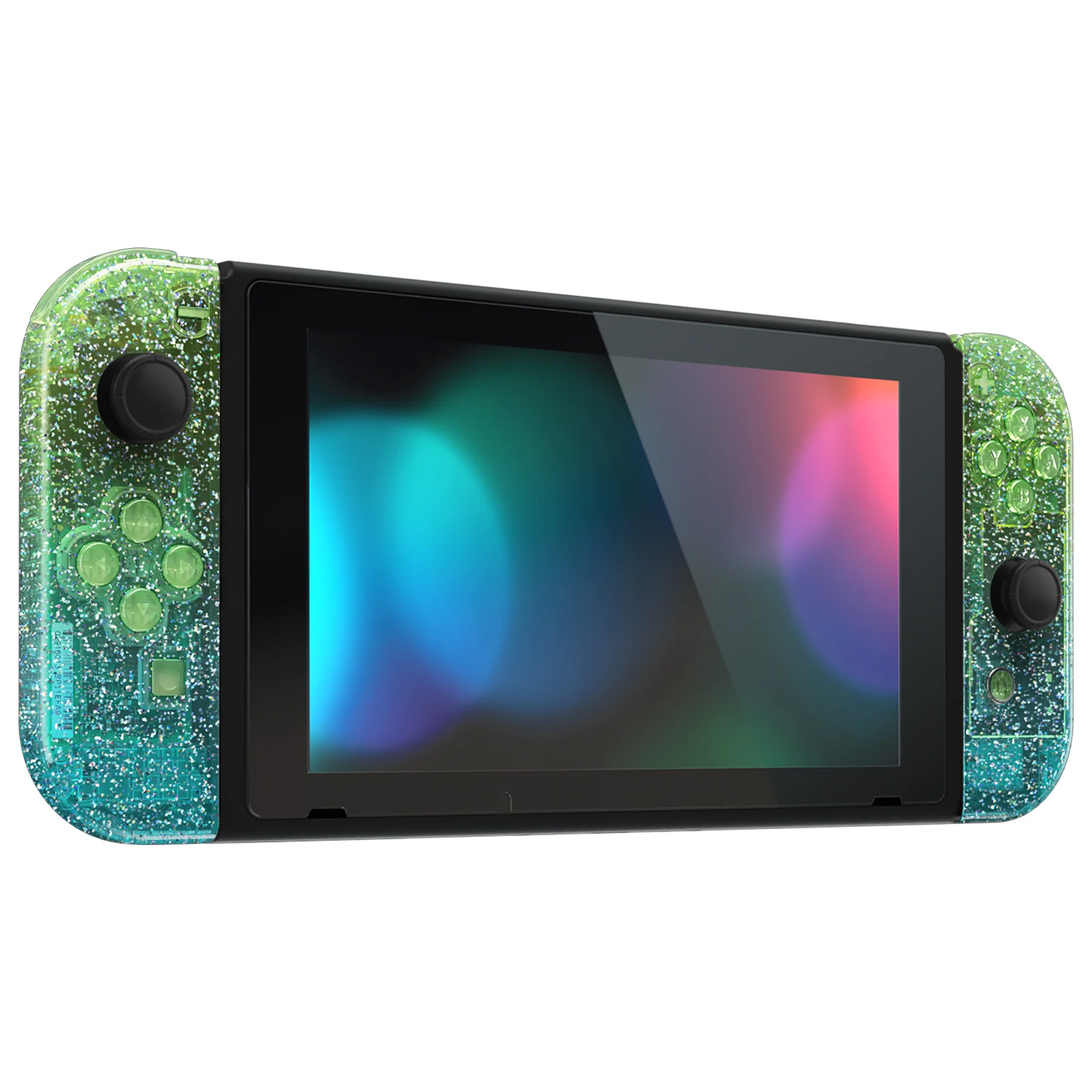 eXtremeRate Replacement Full Set Shell Case with Buttons for Joycon of NS Switch - Glitter Gradient Translucent Green Blue - Image 6