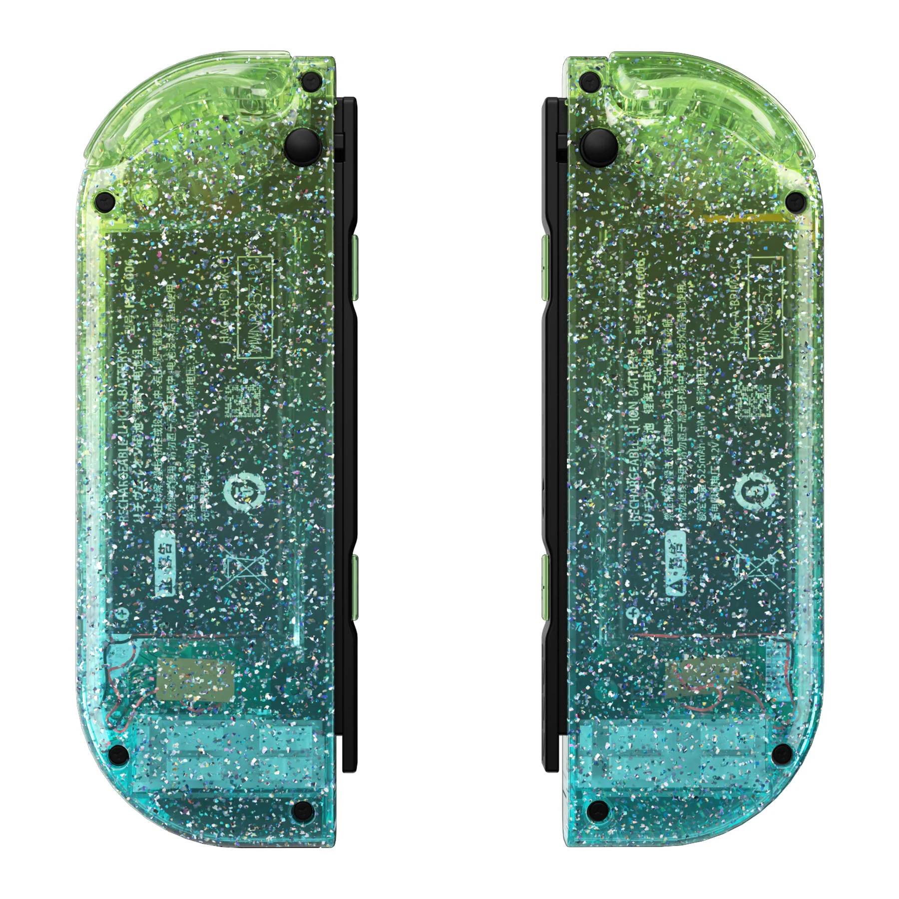 eXtremeRate Replacement Full Set Shell Case with Buttons for Joycon of NS Switch - Glitter Gradient Translucent Green Blue - Image 9
