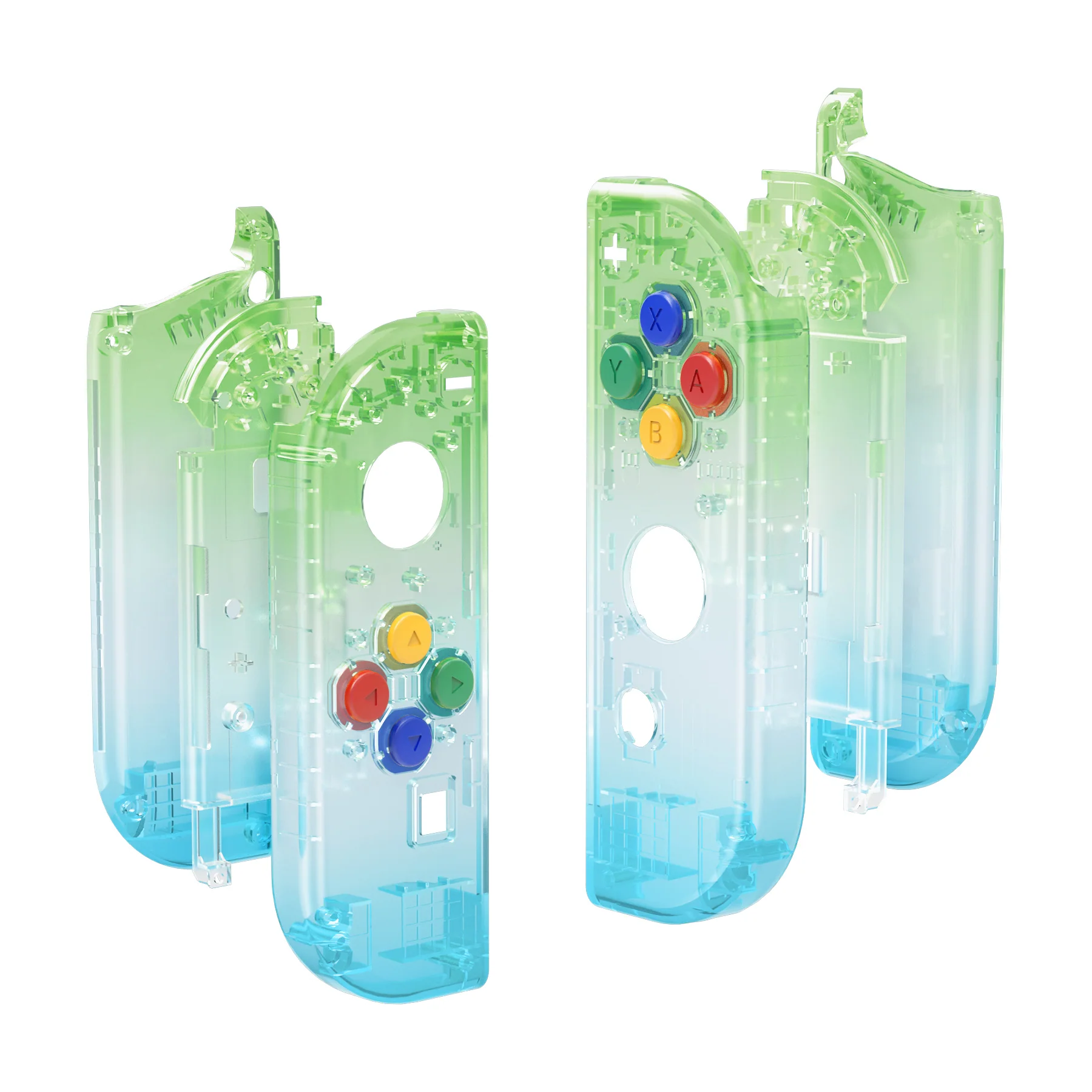 eXtremeRate Replacement Full Set Shell Case with Buttons for Joycon of NS Switch - Gradient Translucent Green Blue - Image 10