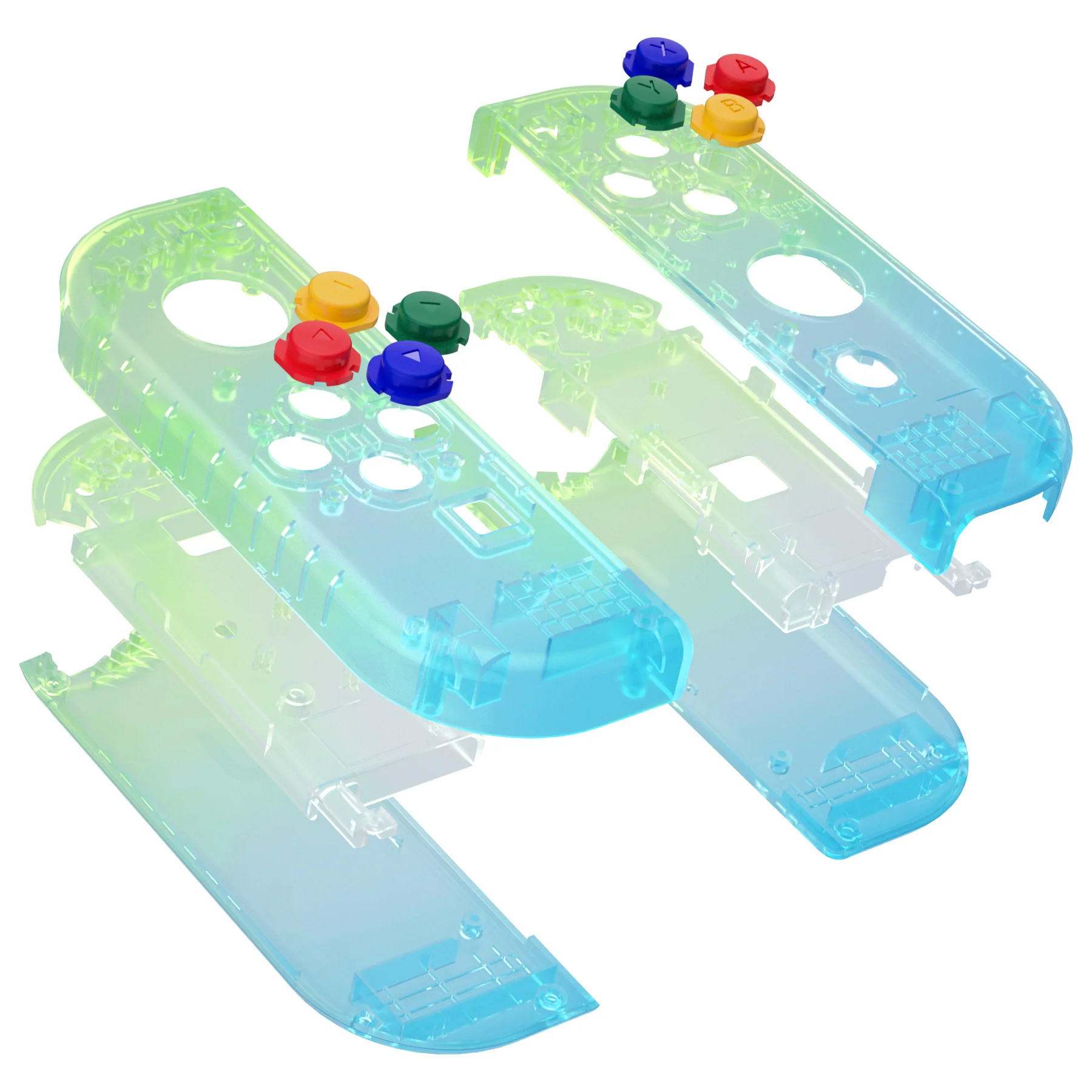 eXtremeRate Replacement Full Set Shell Case with Buttons for Joycon of NS Switch - Gradient Translucent Green Blue - Image 11