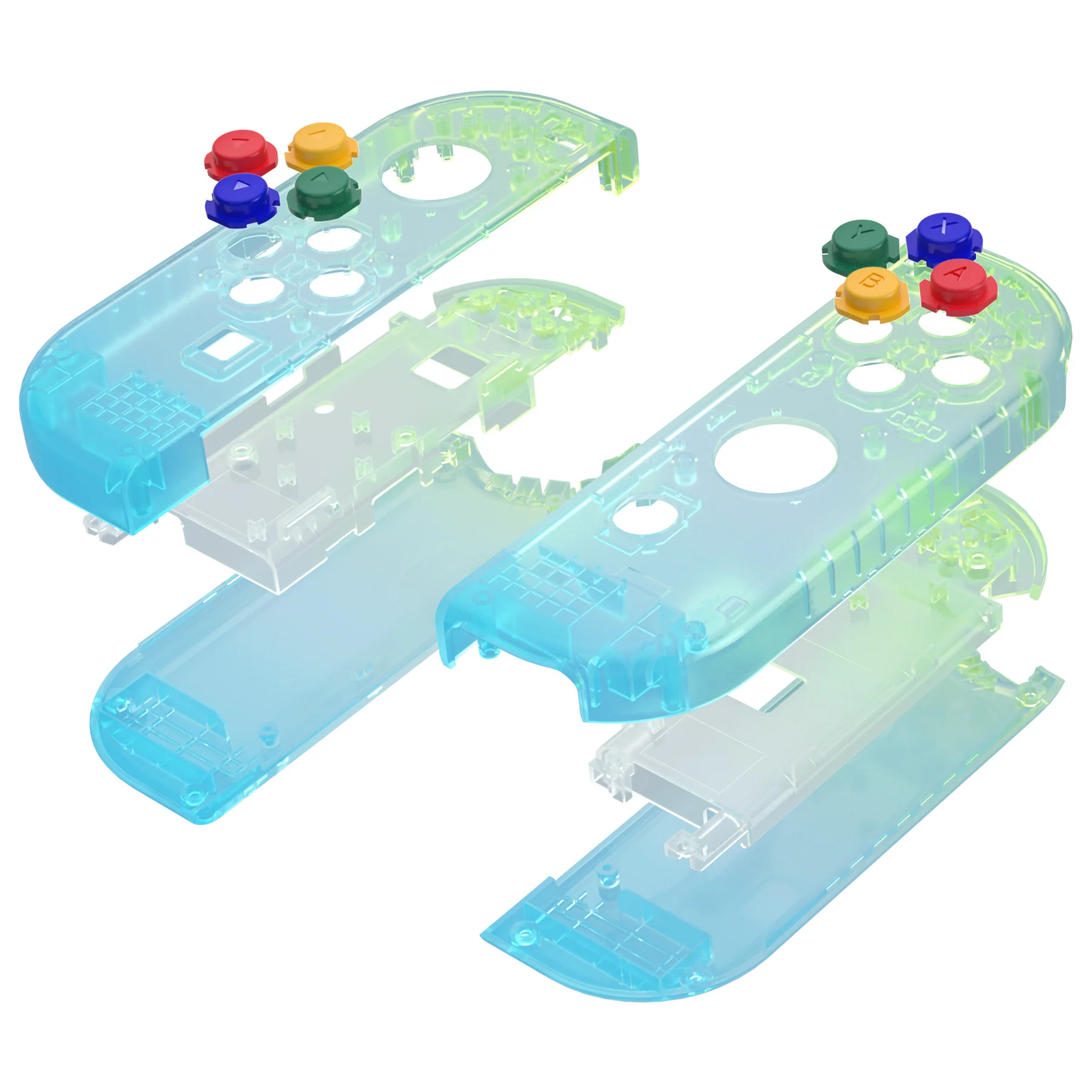 eXtremeRate Replacement Full Set Shell Case with Buttons for Joycon of NS Switch - Gradient Translucent Green Blue - Image 12