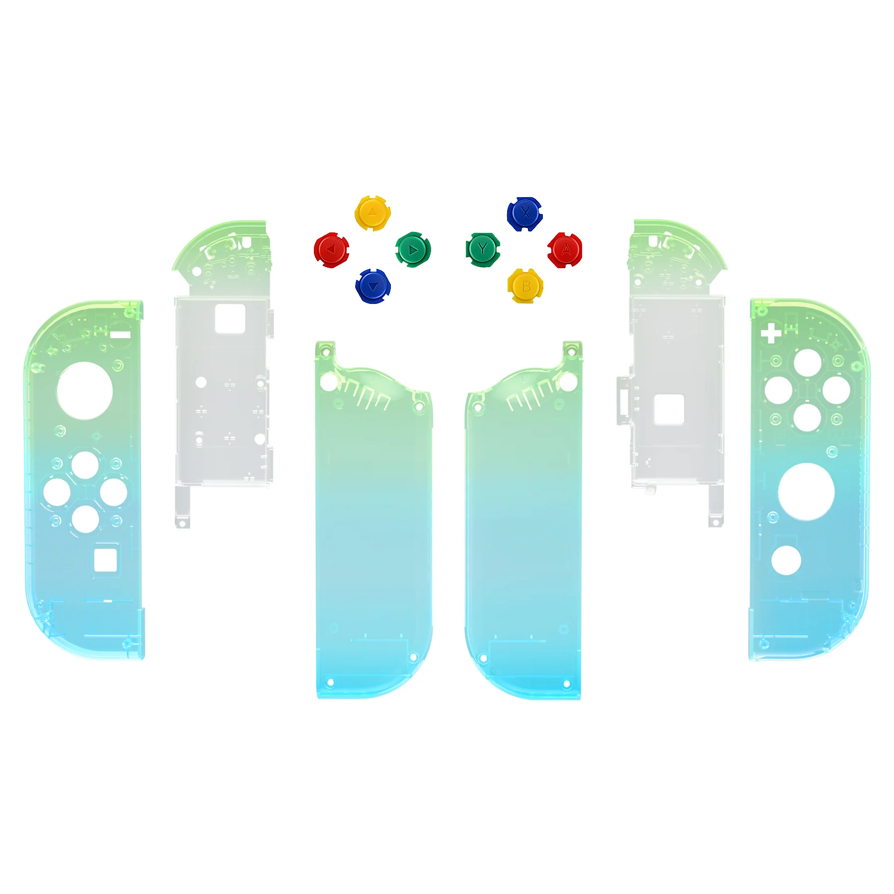 eXtremeRate Replacement Full Set Shell Case with Buttons for Joycon of NS Switch - Gradient Translucent Green Blue - Image 2