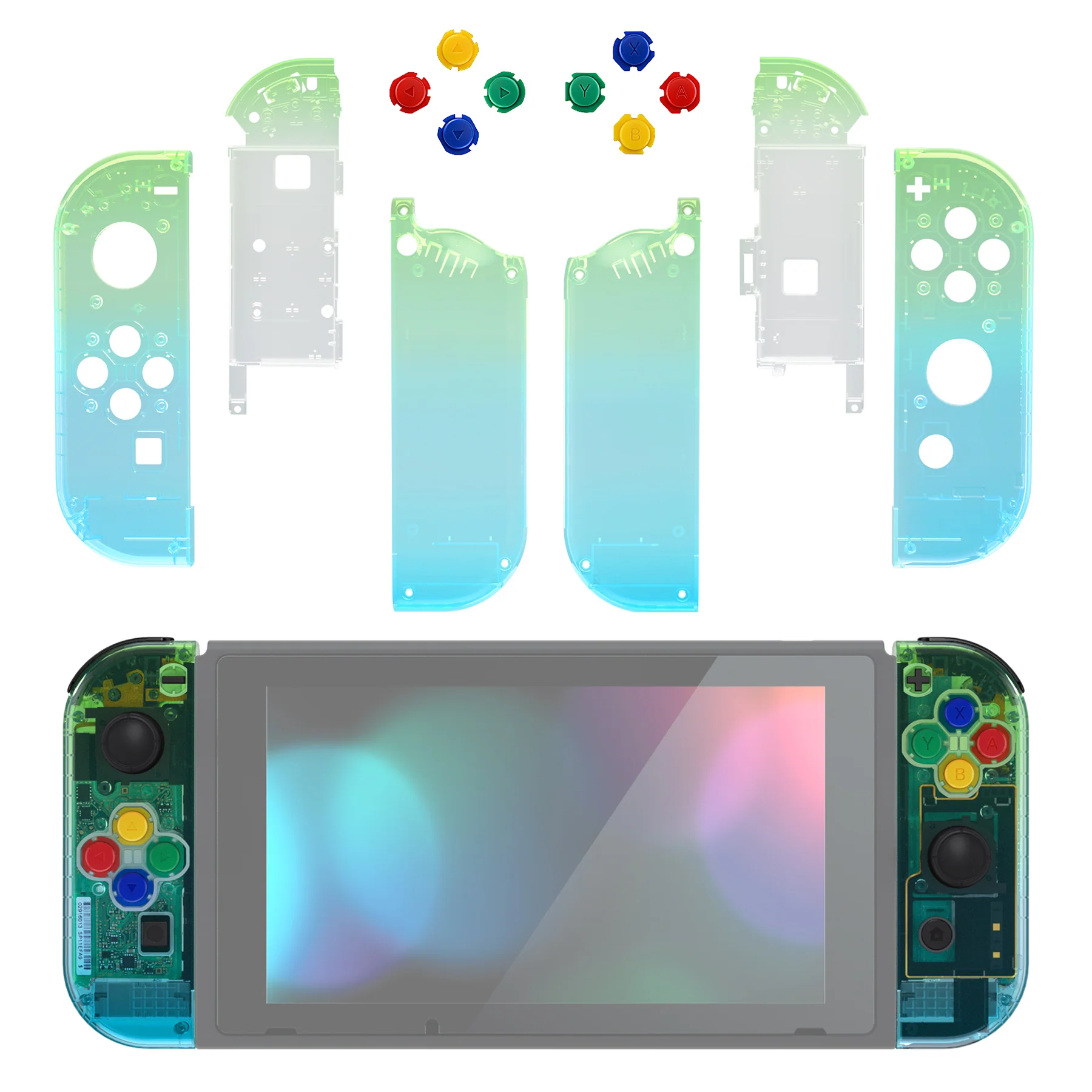 eXtremeRate Replacement Full Set Shell Case with Buttons for Joycon of NS Switch - Gradient Translucent Green Blue - Image 3