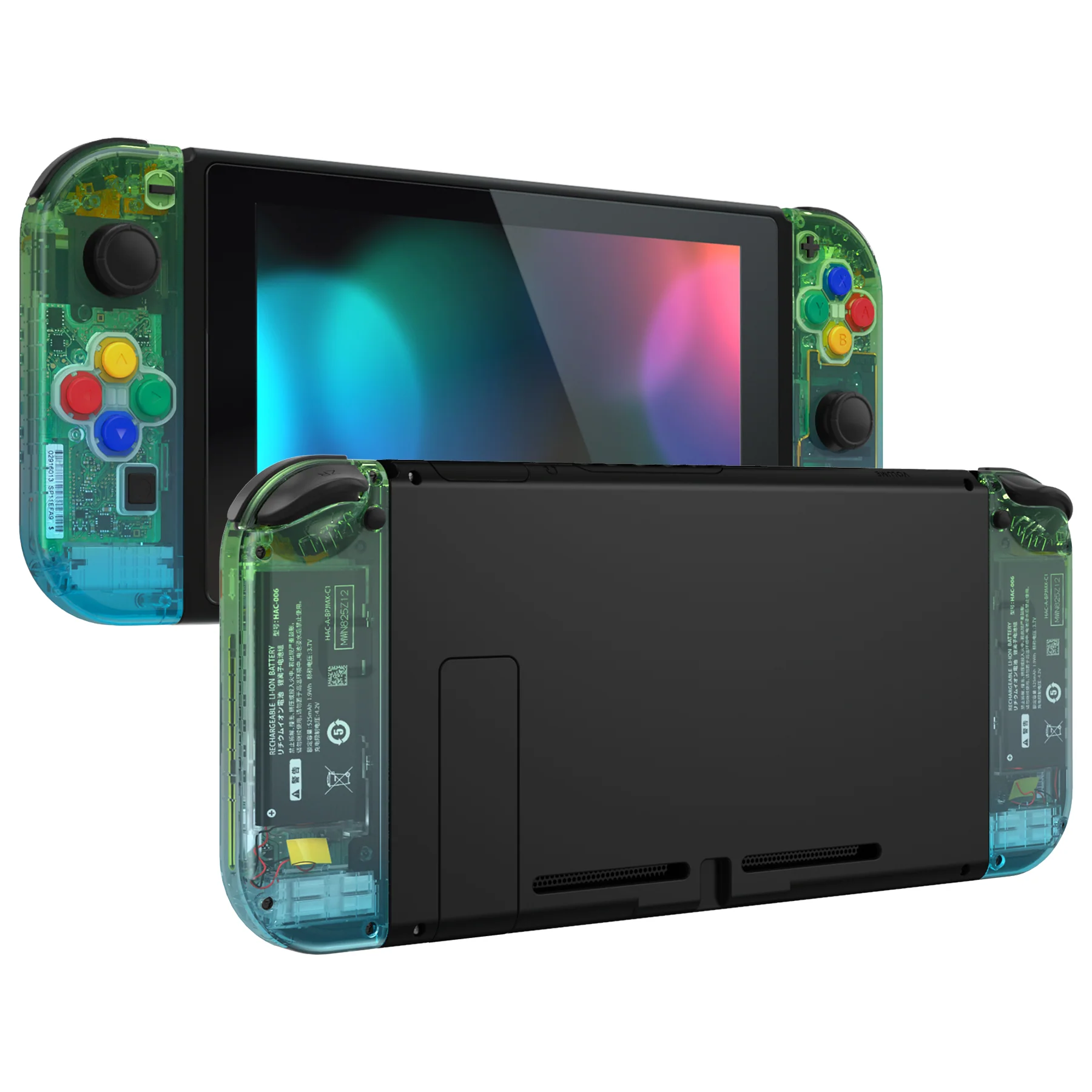 eXtremeRate Replacement Full Set Shell Case with Buttons for Joycon of NS Switch - Gradient Translucent Green Blue - Image 4