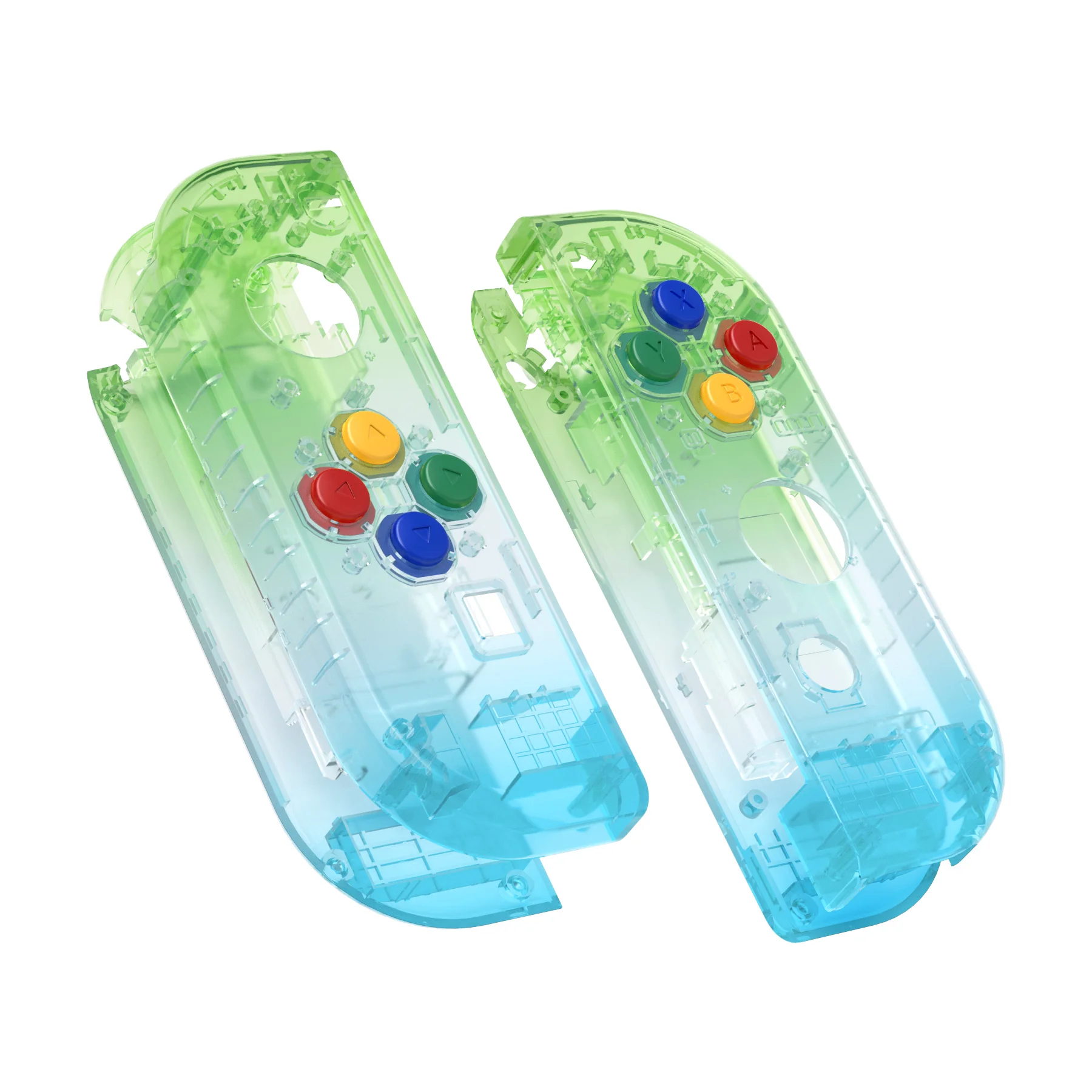 eXtremeRate Replacement Full Set Shell Case with Buttons for Joycon of NS Switch - Gradient Translucent Green Blue - Image 9
