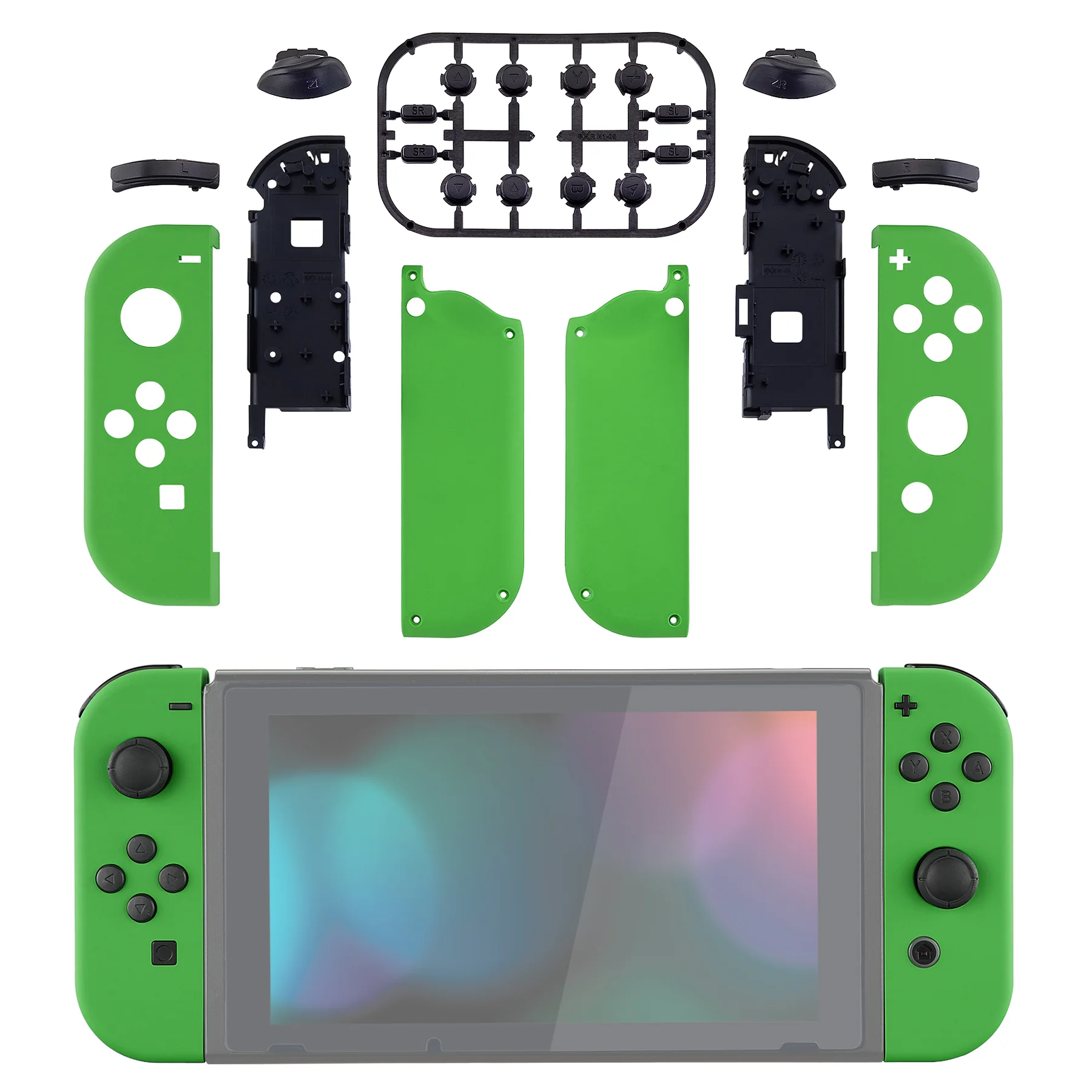 eXtremeRate Replacement Full Set Shell Case with Buttons for Joycon of NS Switch - Green - Image 3