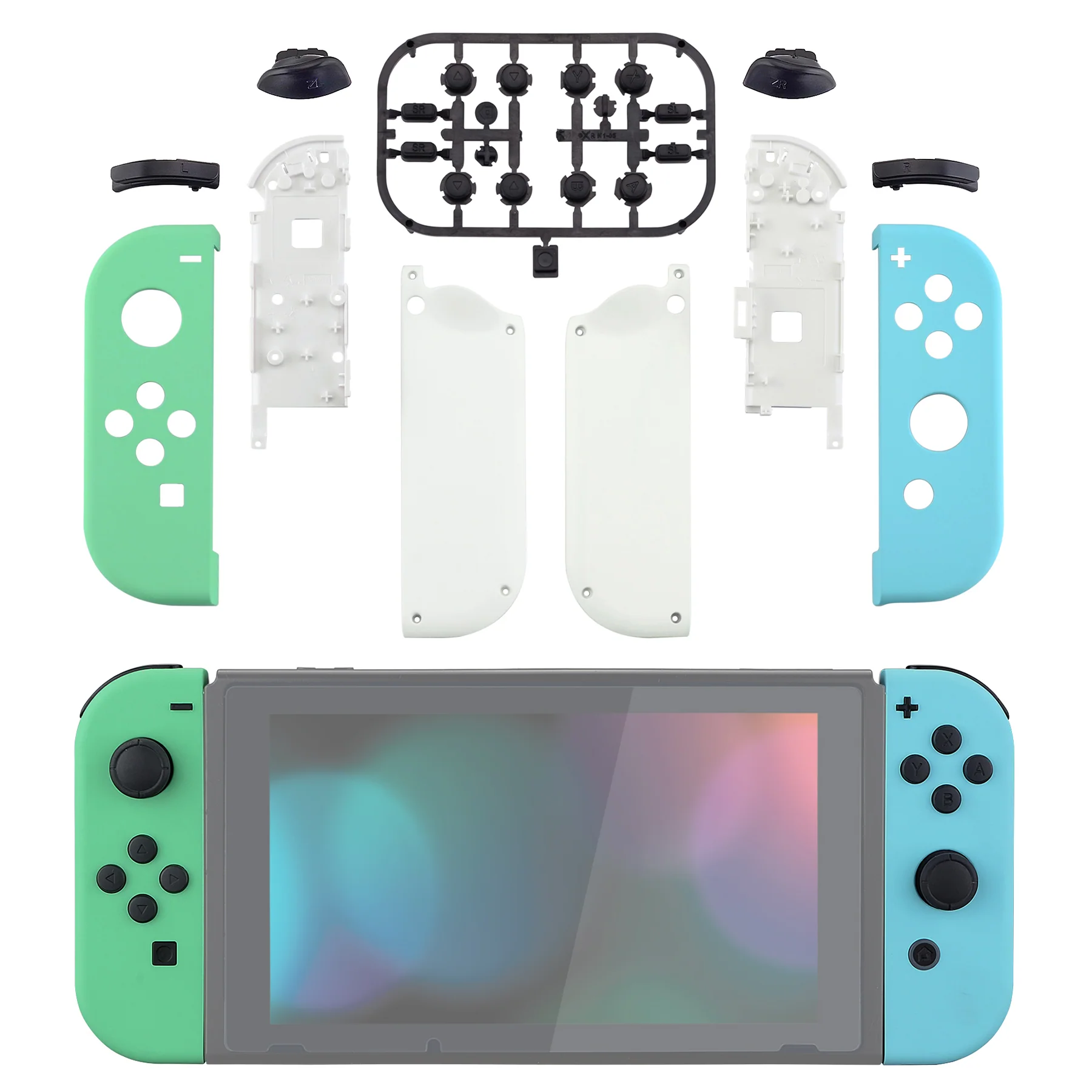 eXtremeRate Replacement Full Set Shell Case with Buttons for Joycon of NS Switch - Mint Green & Heaven Blue - Image 3