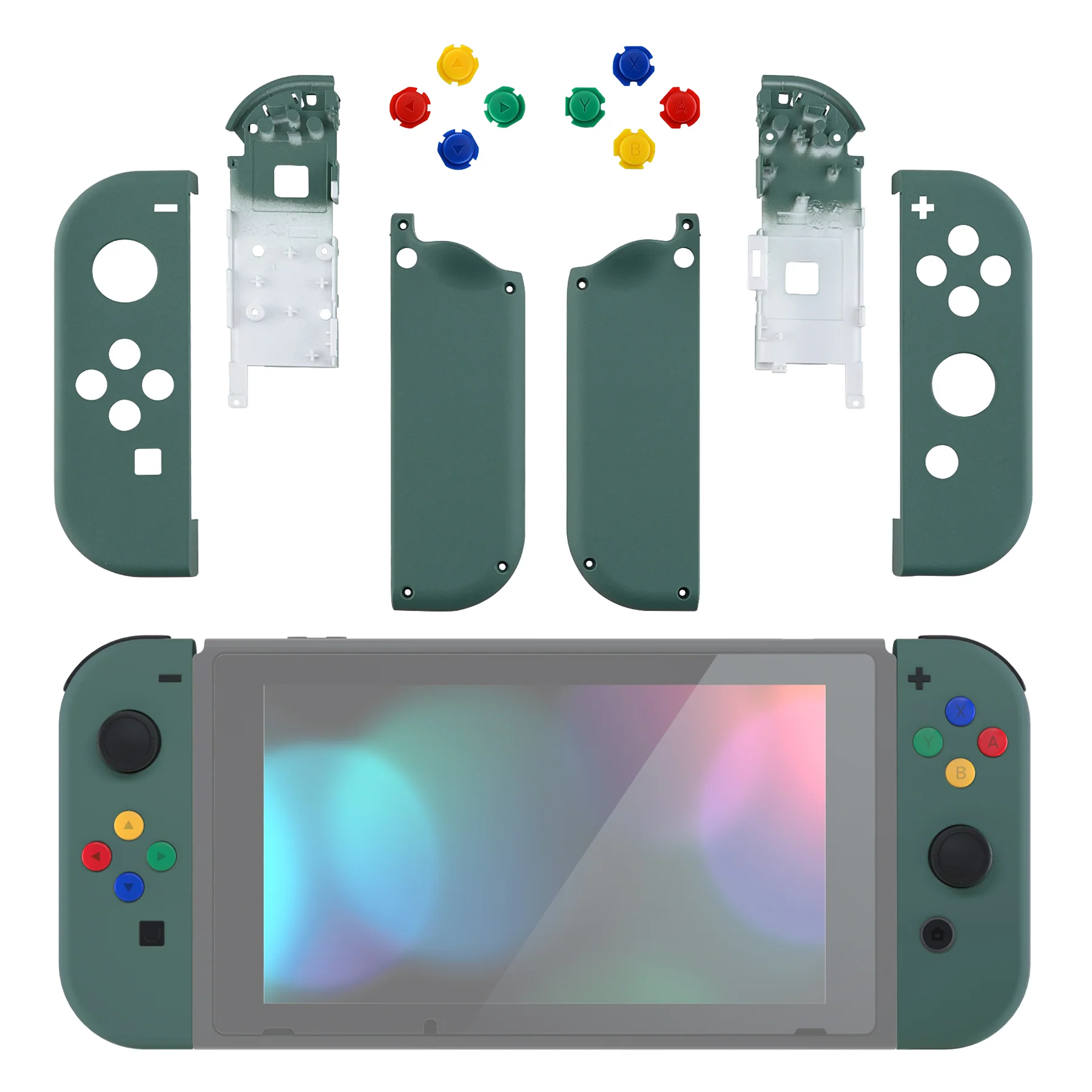 eXtremeRate Replacement Full Set Shell Case with Buttons for Joycon of NS Switch - Pine Green - Image 3