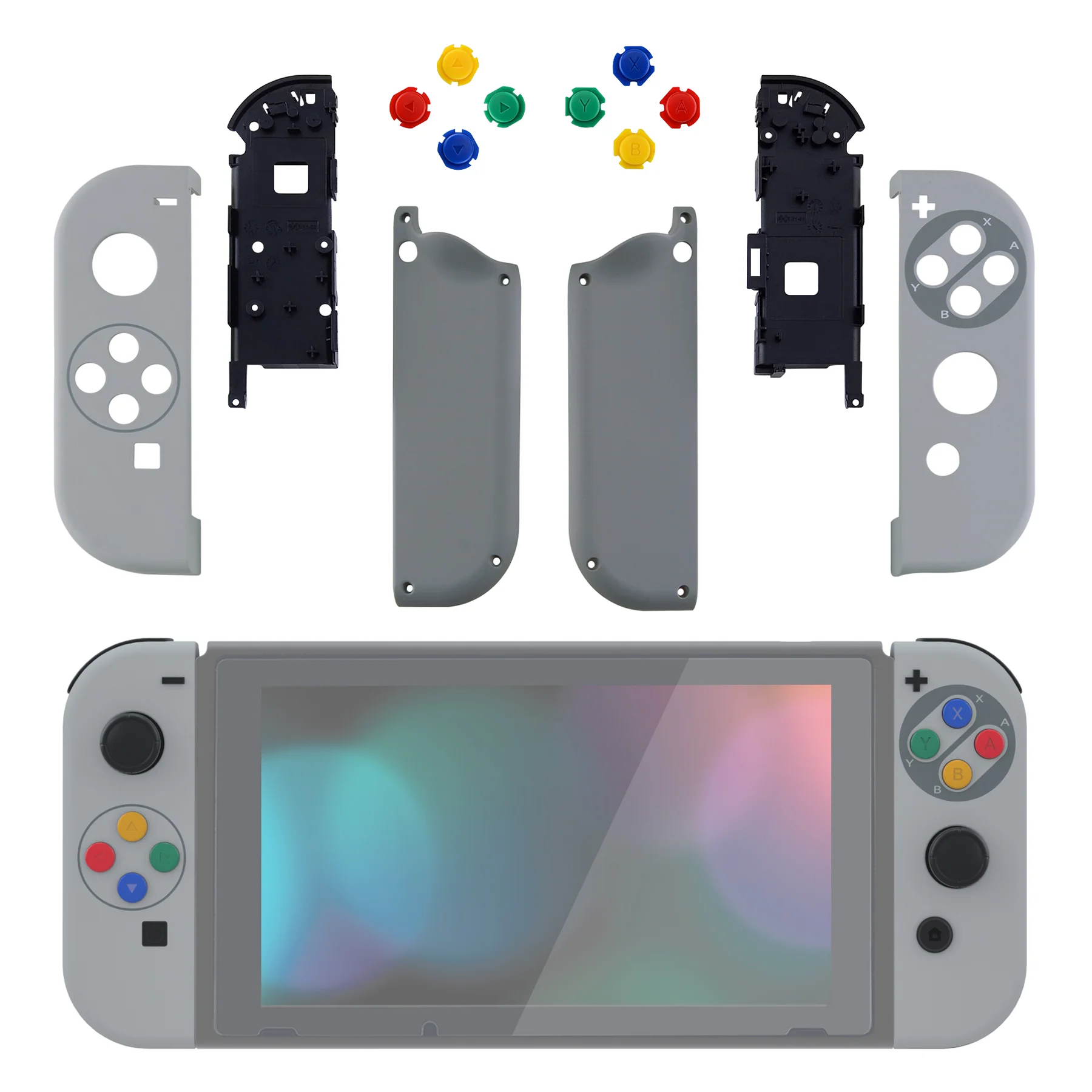 eXtremeRate Replacement Full Set Shell Case with Buttons for Joycon of NS Switch - SFC SNES Classic EU Style - Image 3