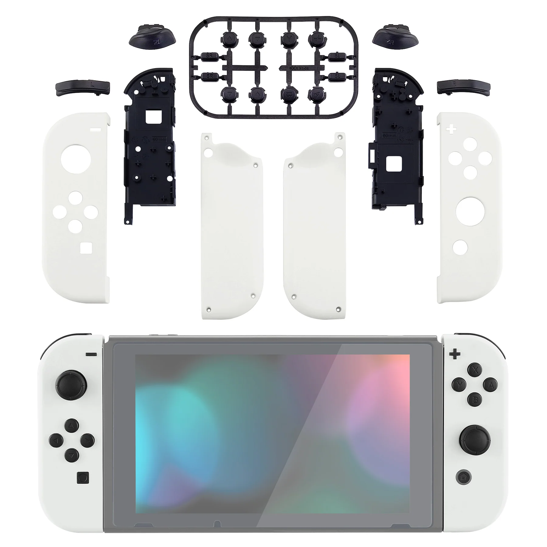 eXtremeRate Replacement Full Set Shell Case with Buttons for Joycon of NS Switch - White - Image 9
