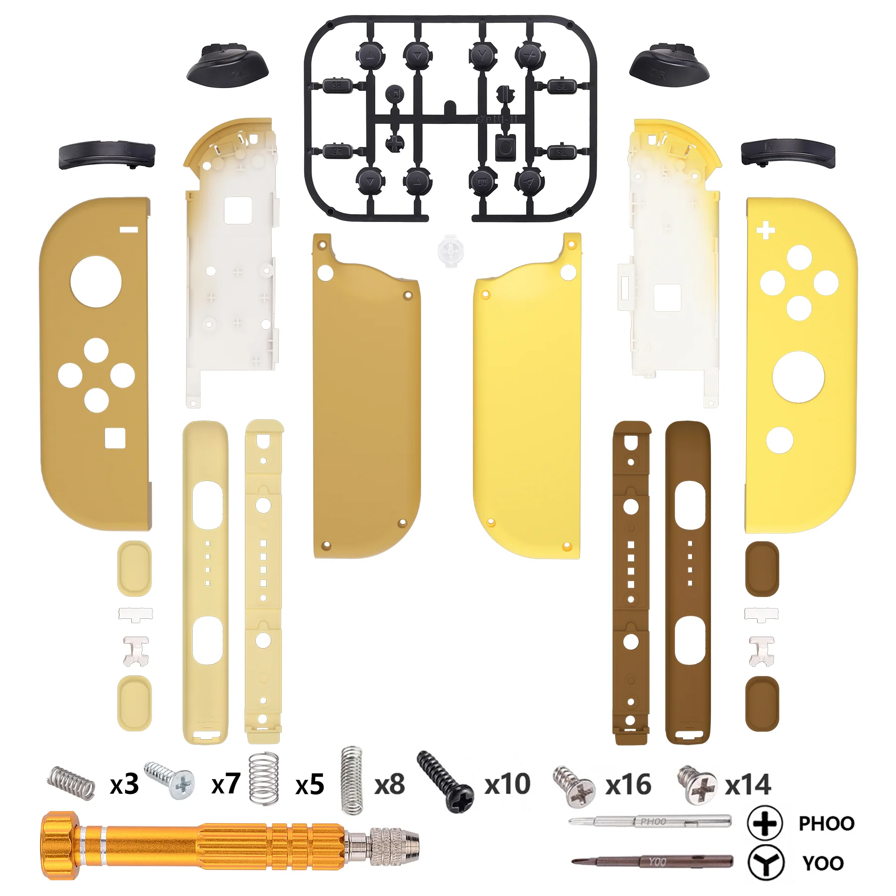 eXtremeRate Replacement Full Set Shell Case with Buttons & Wrist Strap Cover for Joycon of NS Switch - Monsters Brown & Yellow - Image 2