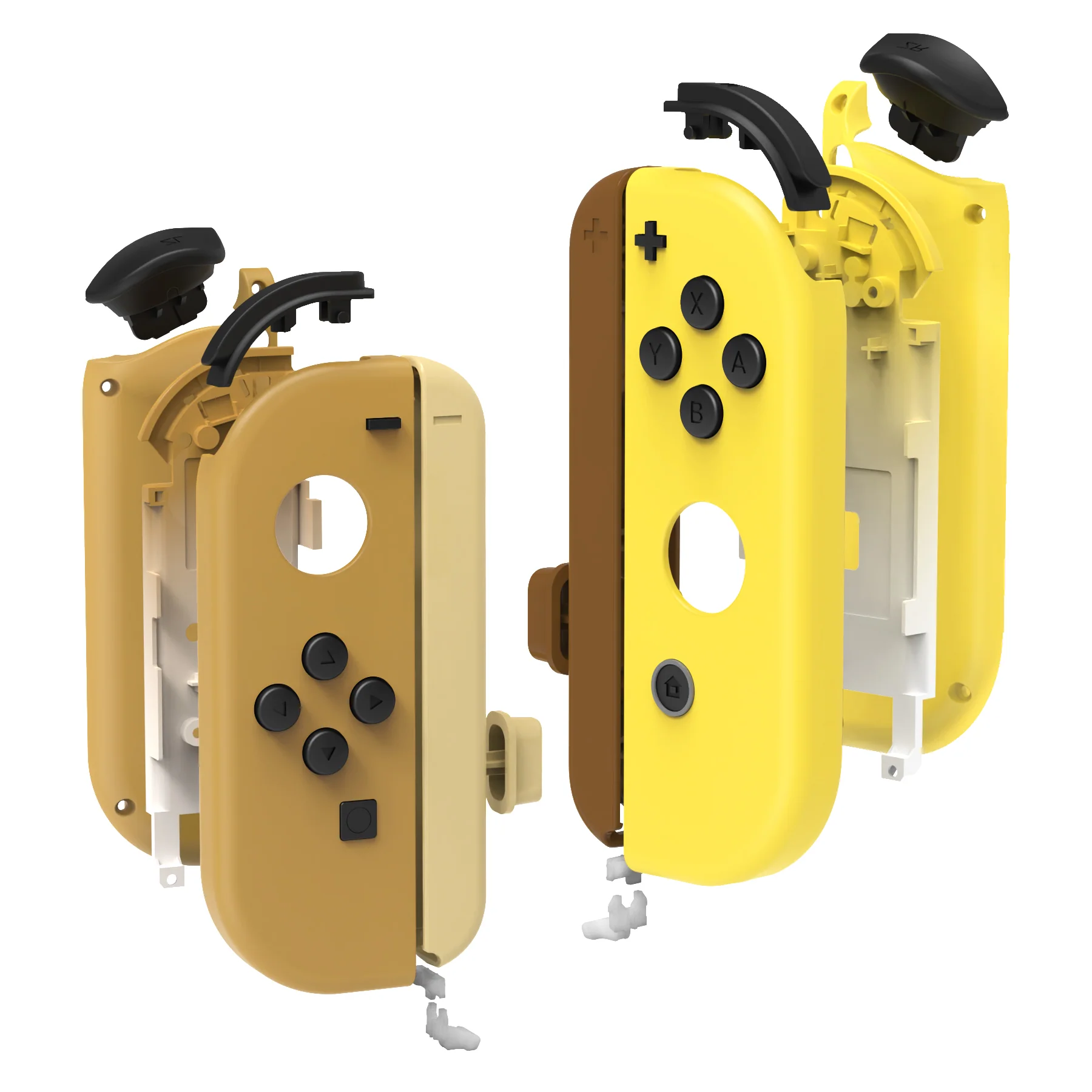 eXtremeRate Replacement Full Set Shell Case with Buttons & Wrist Strap Cover for Joycon of NS Switch - Monsters Brown & Yellow - Image 4