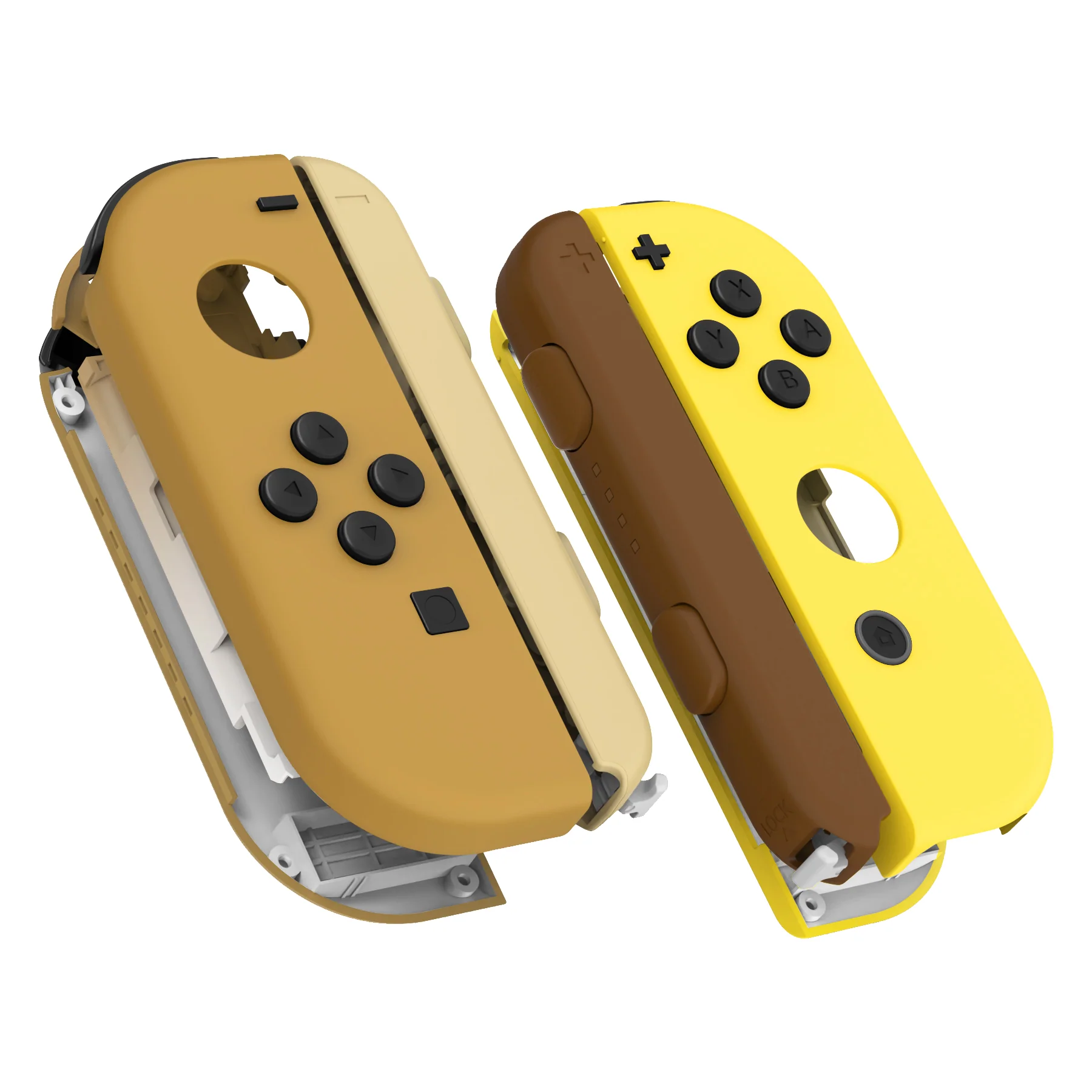 eXtremeRate Replacement Full Set Shell Case with Buttons & Wrist Strap Cover for Joycon of NS Switch - Monsters Brown & Yellow - Image 5