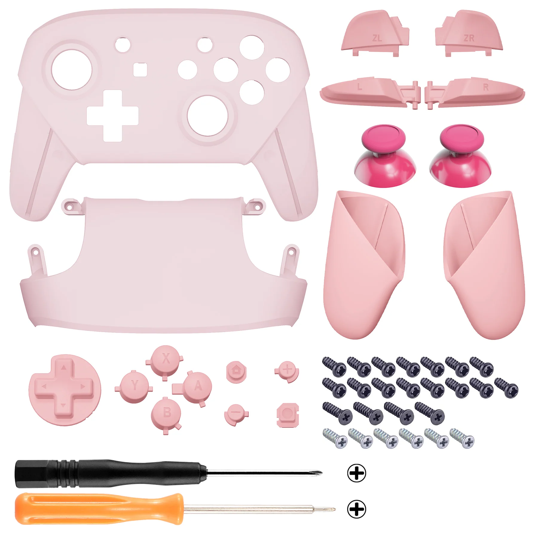 eXtremeRate Replacement Full Set Shell Faceplate Backplate Handles for Nintendo Switch Pro - Cherry Blossoms Pink & Puffy Pink - Image 2