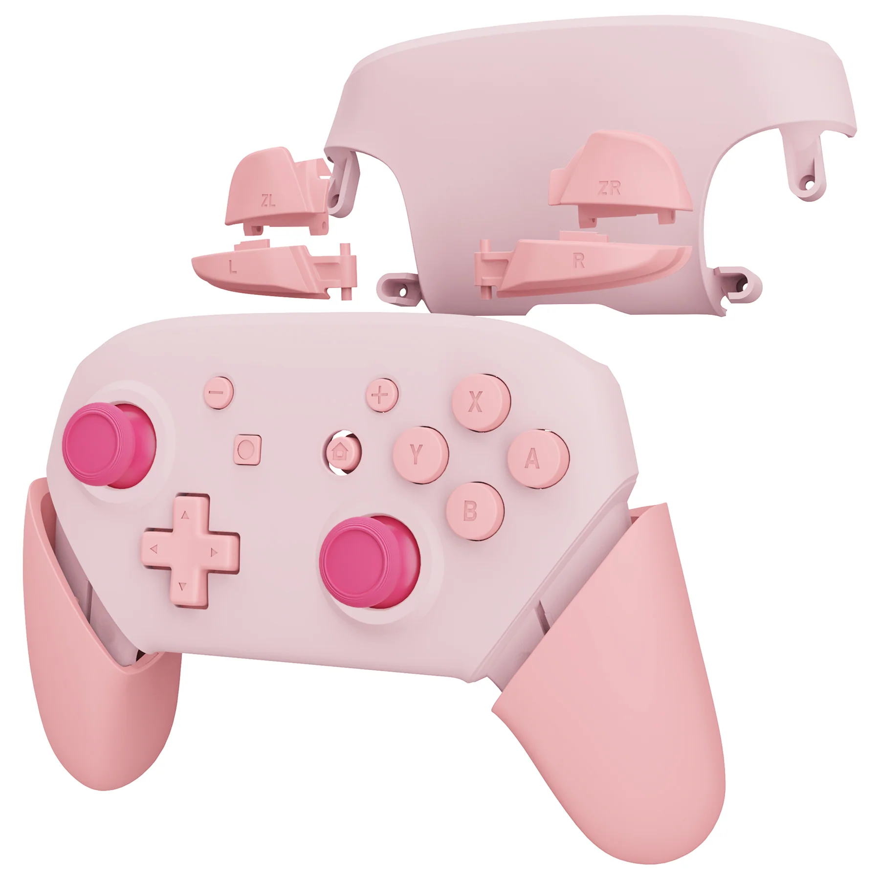 eXtremeRate Replacement Full Set Shell Faceplate Backplate Handles for Nintendo Switch Pro - Cherry Blossoms Pink & Puffy Pink - Image 3