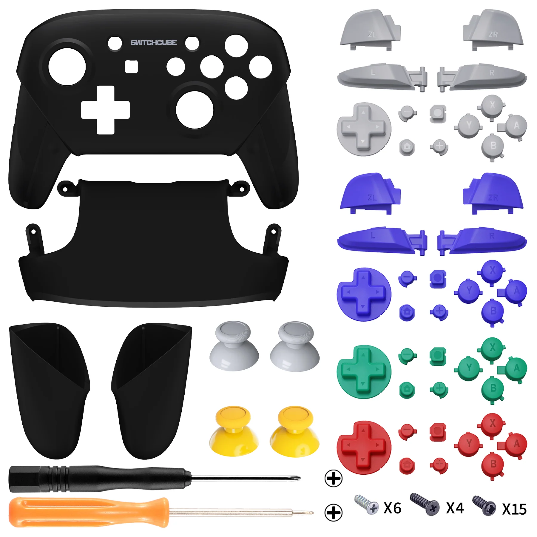 eXtremeRate Replacement Full Set Shell Faceplate Backplate Handles for Nintendo Switch Pro - Classic SwitchCube Style - Black - Image 2