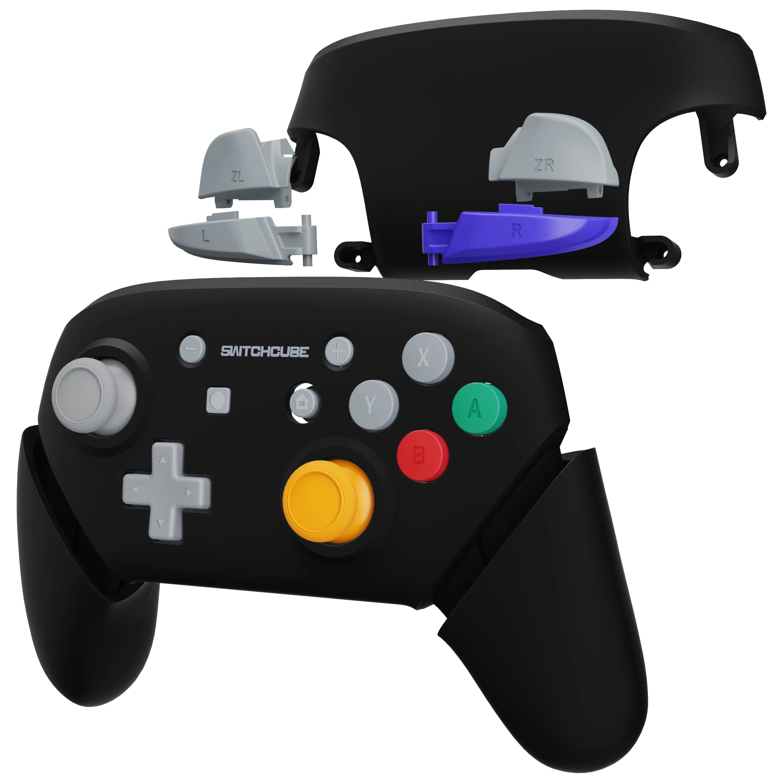 eXtremeRate Replacement Full Set Shell Faceplate Backplate Handles for Nintendo Switch Pro - Classic SwitchCube Style - Black - Image 3