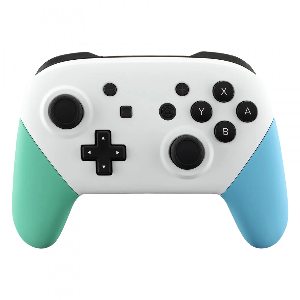 eXtremeRate Replacement Full Set Shell Faceplate Backplate Handles for Nintendo Switch Pro - White & Mint Green & Heaven Blue - Image 3