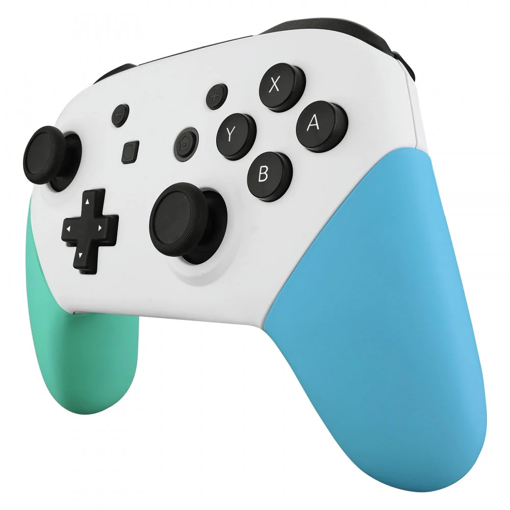eXtremeRate Replacement Full Set Shell Faceplate Backplate Handles for Nintendo Switch Pro - White & Mint Green & Heaven Blue - Image 4