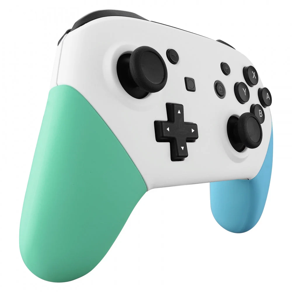 eXtremeRate Replacement Full Set Shell Faceplate Backplate Handles for Nintendo Switch Pro - White & Mint Green & Heaven Blue - Image 5