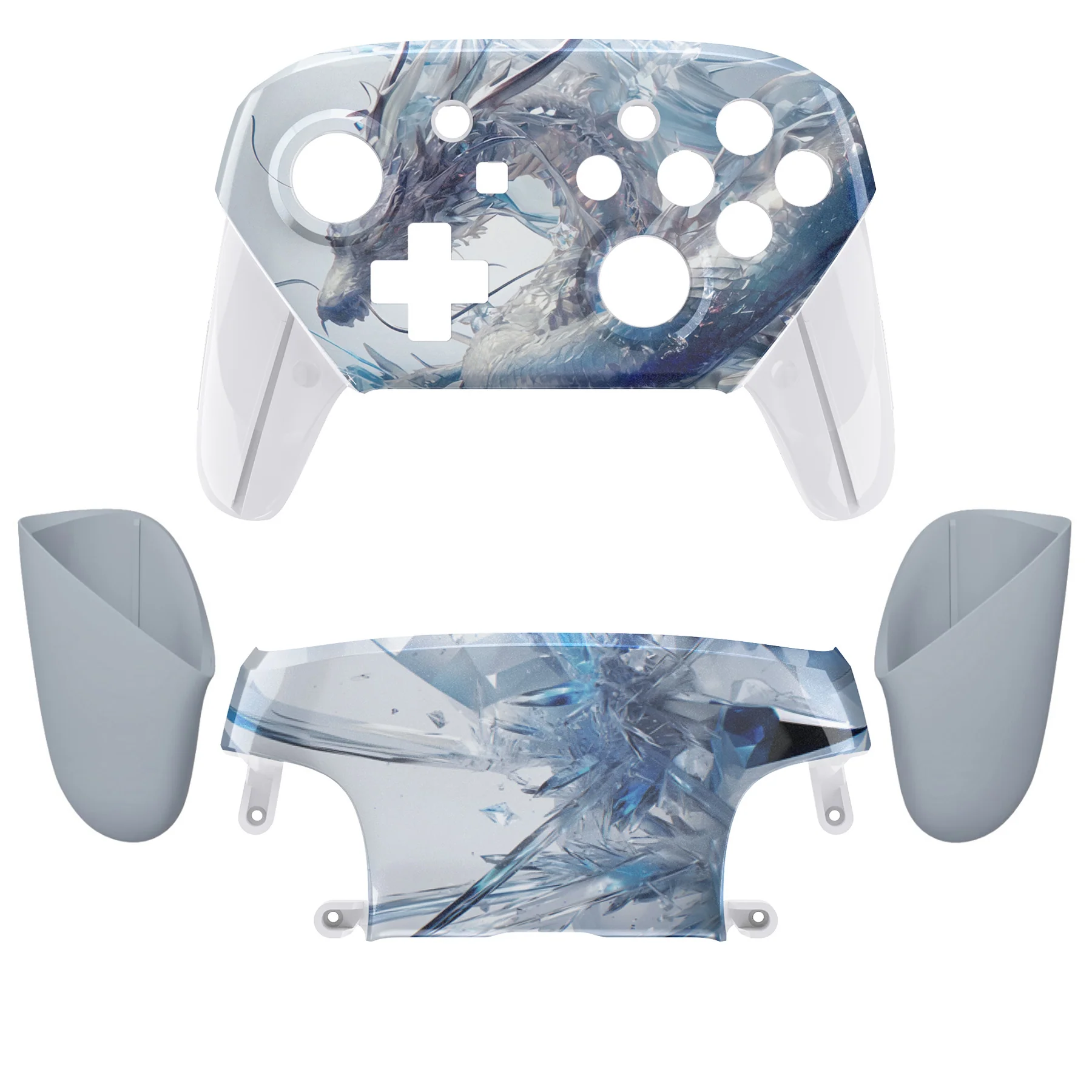 eXtremeRate Replacement Full Set Shell Faceplate Backplate Handles with Button Kit for Nintendo Switch Pro - Crystal Dragon - Image 6