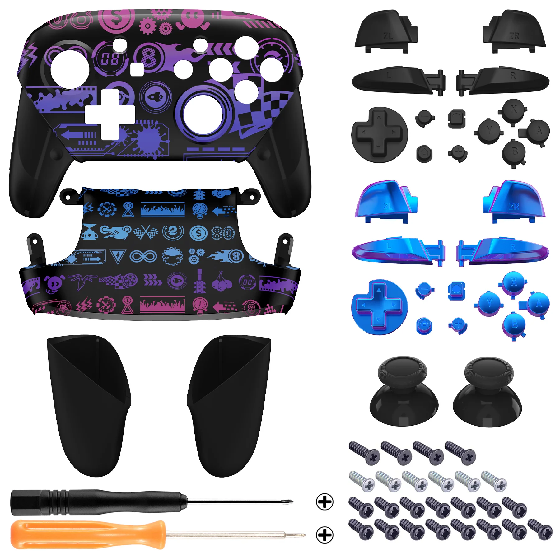 eXtremeRate Replacement Full Set Shell Faceplate Backplate Handles with Button Kit for Nintendo Switch Pro - Deluxe Championship - Image 2