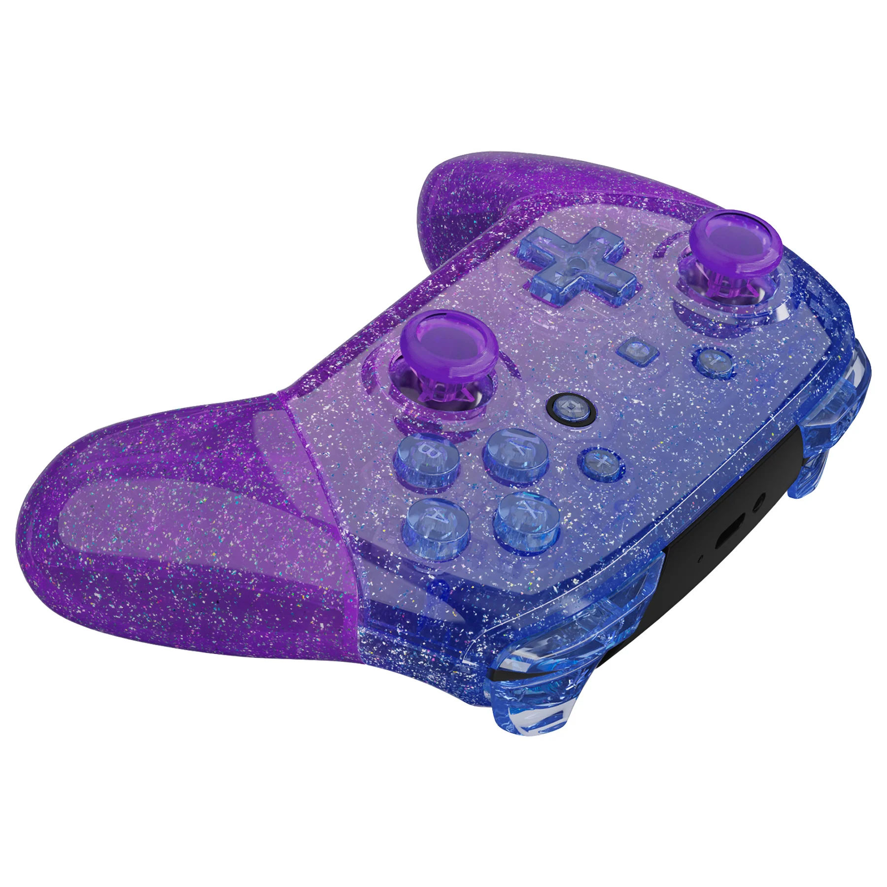eXtremeRate Replacement Full Set Shell Faceplate Backplate Handles with Button Kit for Nintendo Switch Pro - Glitter Gradient Translucent Bluebell - Image 4