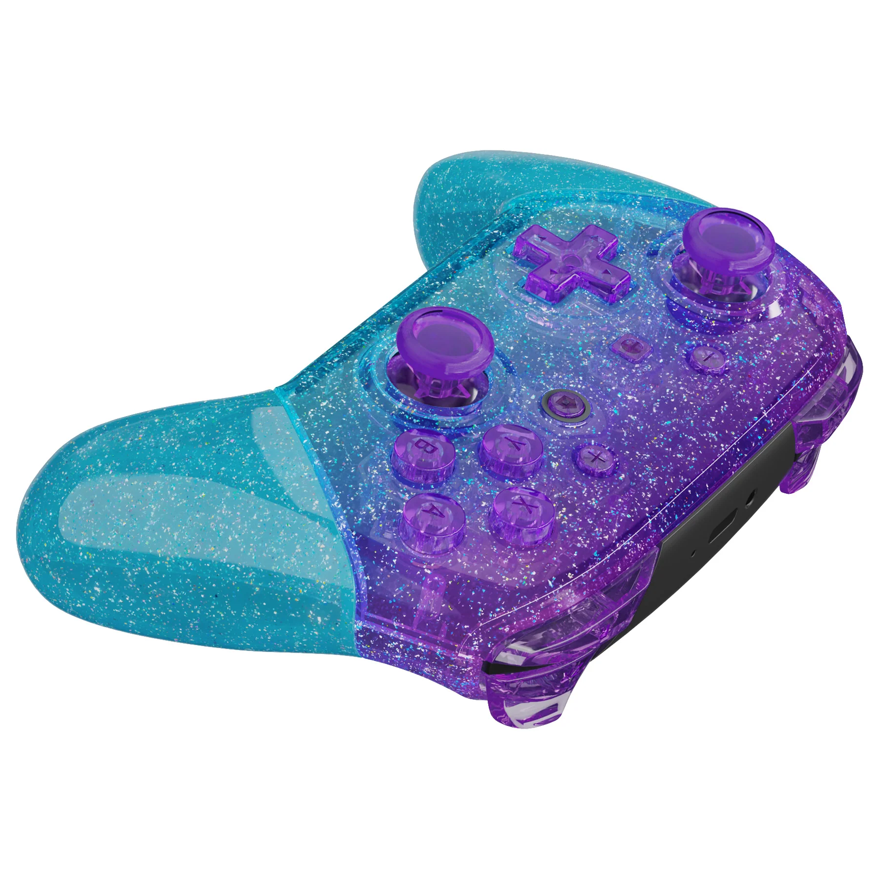 eXtremeRate Replacement Full Set Shell Faceplate Backplate Handles with Button Kit for Nintendo Switch Pro - Glitter Gradient Translucent Bluebell & Blue - Image 4