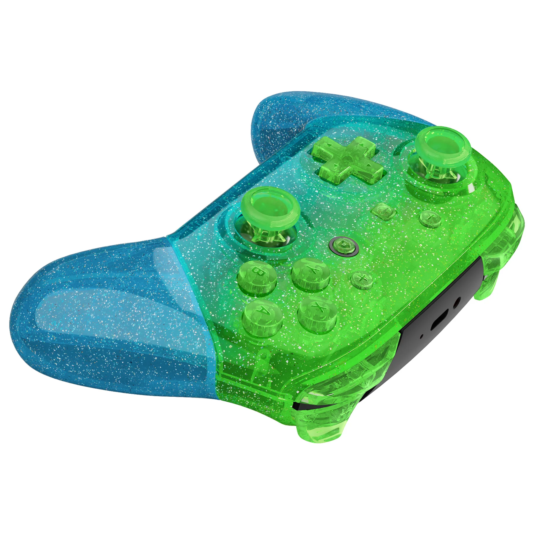eXtremeRate Replacement Full Set Shell Faceplate Backplate Handles with Button Kit for Nintendo Switch Pro - Glitter Gradient Translucent Green Blue - Image 4